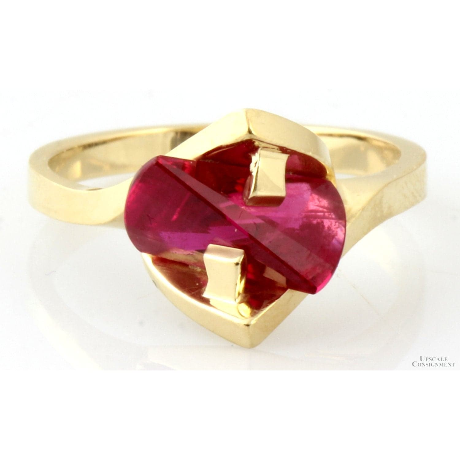 Lighthouse Lens Cut Created Red Spinel 14K Gold Ring - Size 4 - Image 1