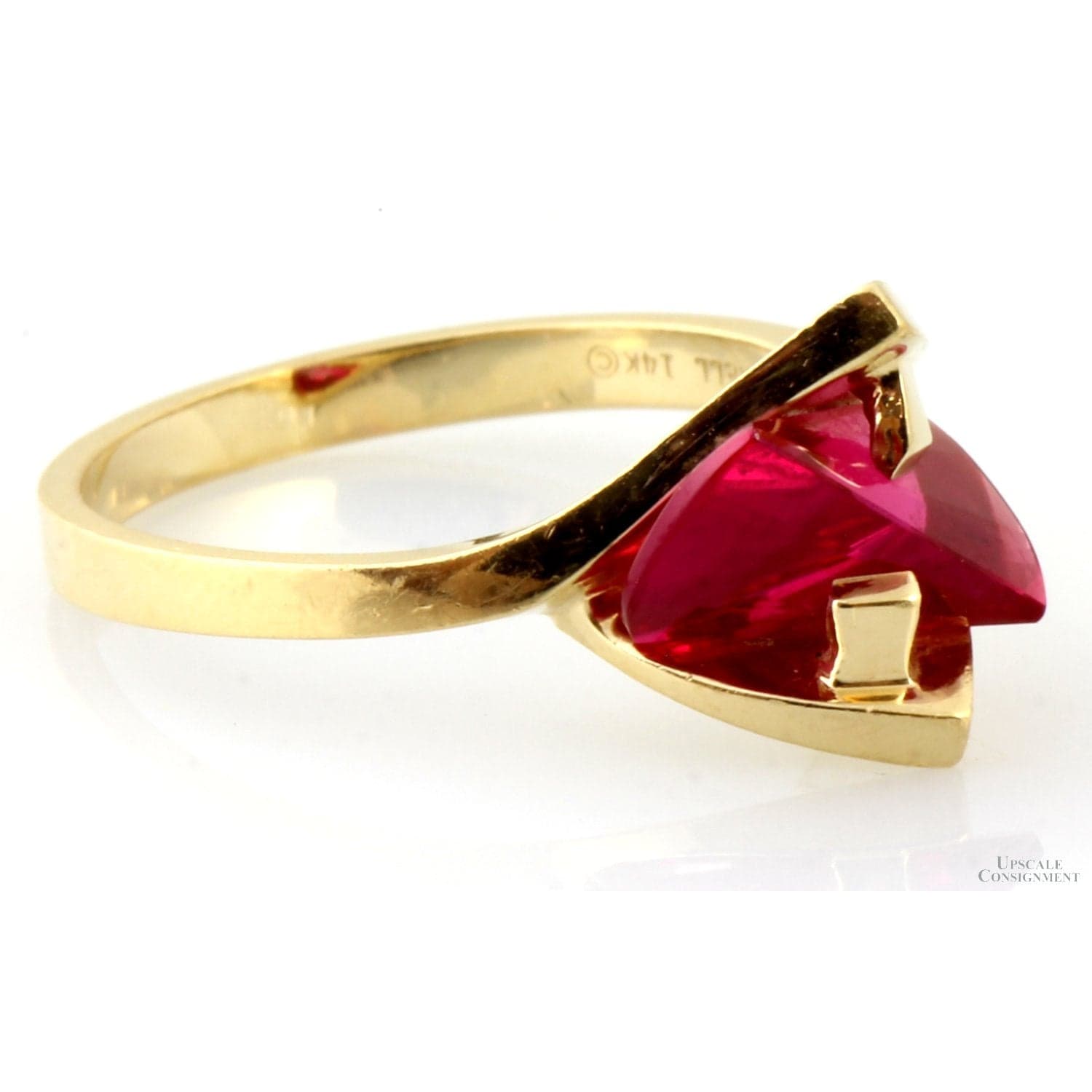 Lighthouse Lens Cut Created Red Spinel 14K Gold Ring - Size 4 - Thumbnail 3