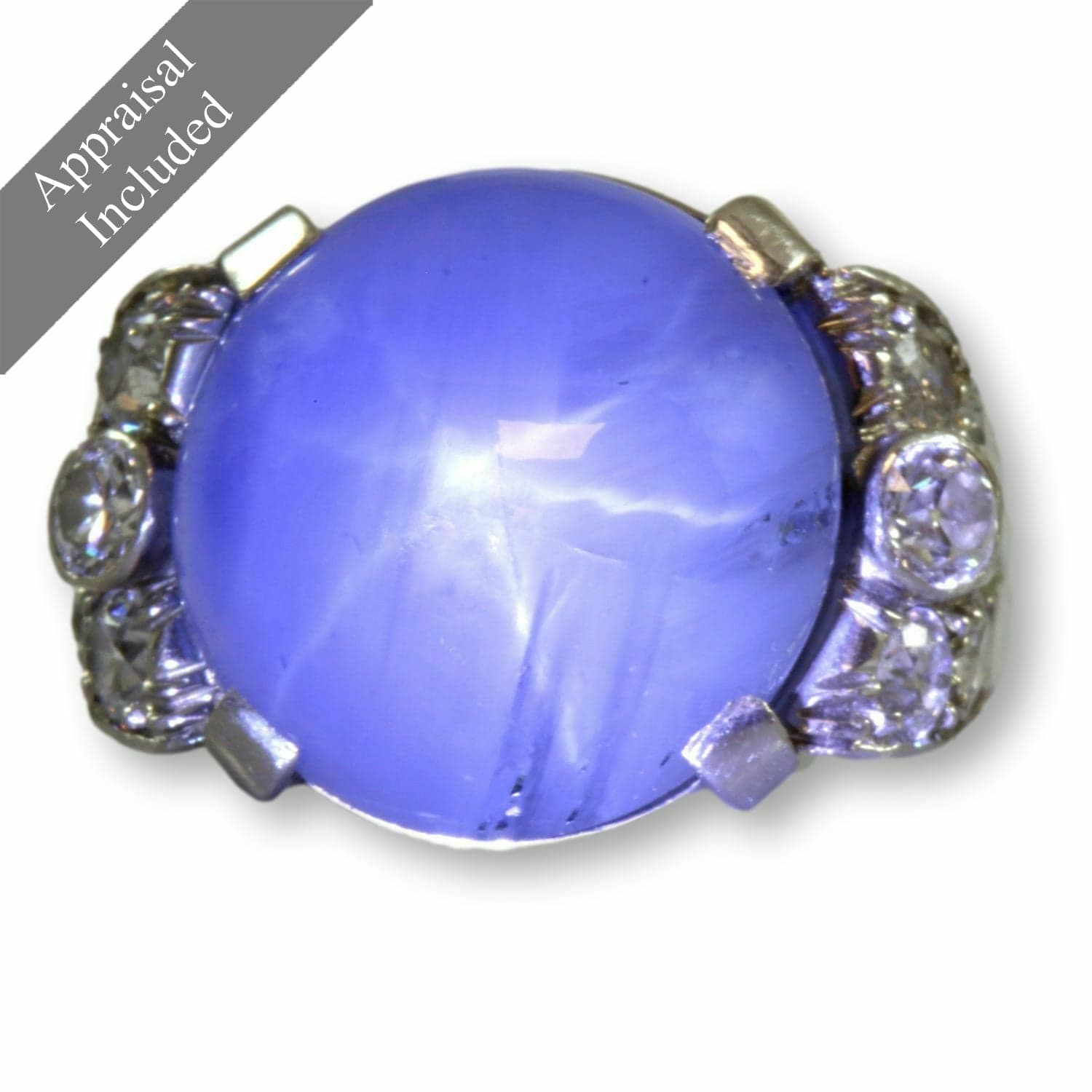 22.92ct Natural Star Sapphire 1.00ctw Diamond Platinum Ring - Size 5 - Image 1