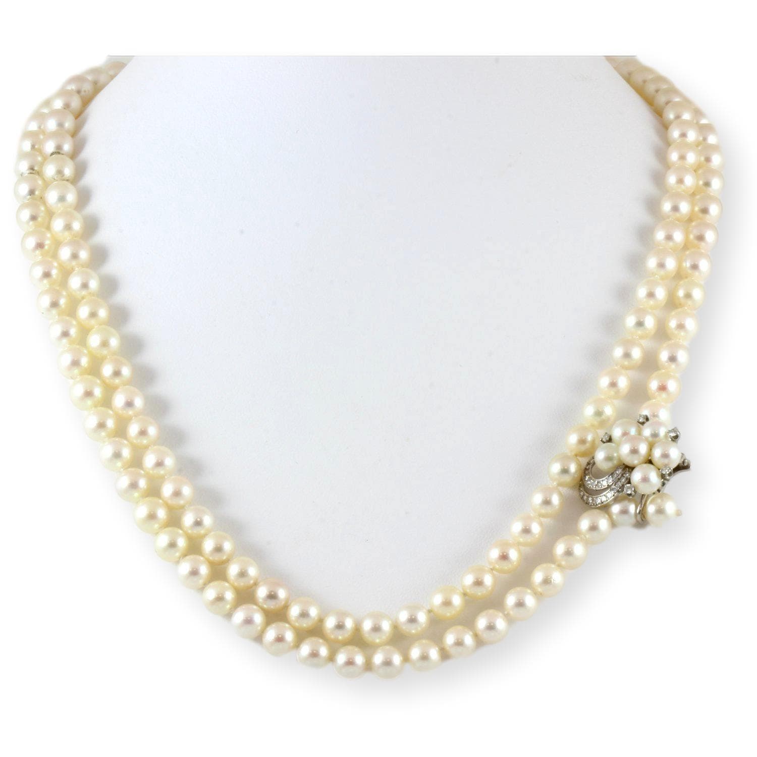 Cultured Pearl 42" Rope Strand 14K Gold .62ctw Diamond Shortener - 42" w/shortener - Image 1