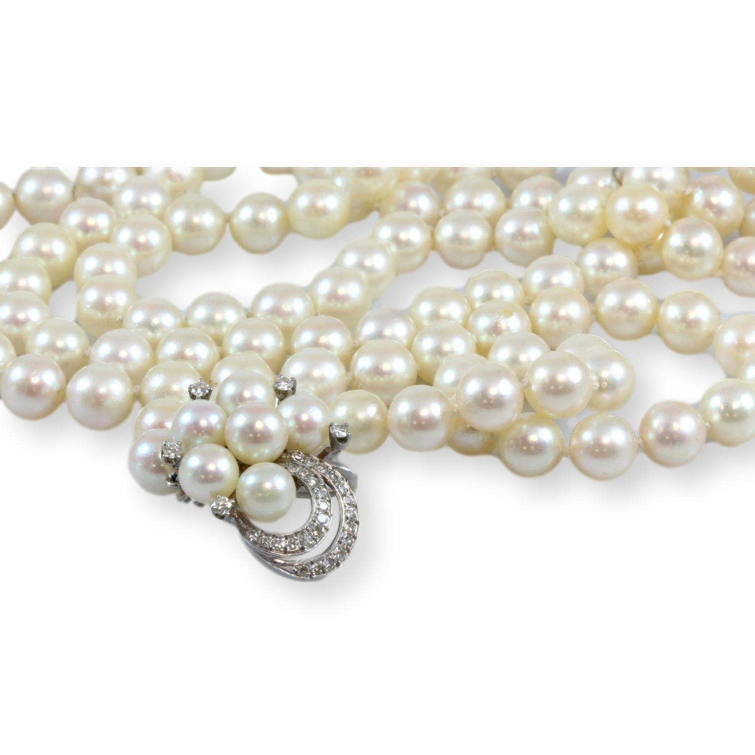 Cultured Pearl 42" Rope Strand 14K Gold .62ctw Diamond Shortener - 42" w/shortener - Thumbnail 5