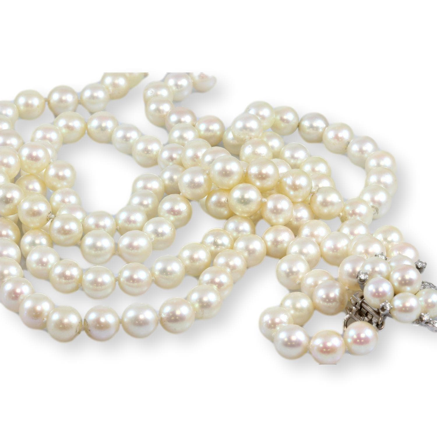 Cultured Pearl 42" Rope Strand 14K Gold .62ctw Diamond Shortener - 42" w/shortener - Thumbnail 6