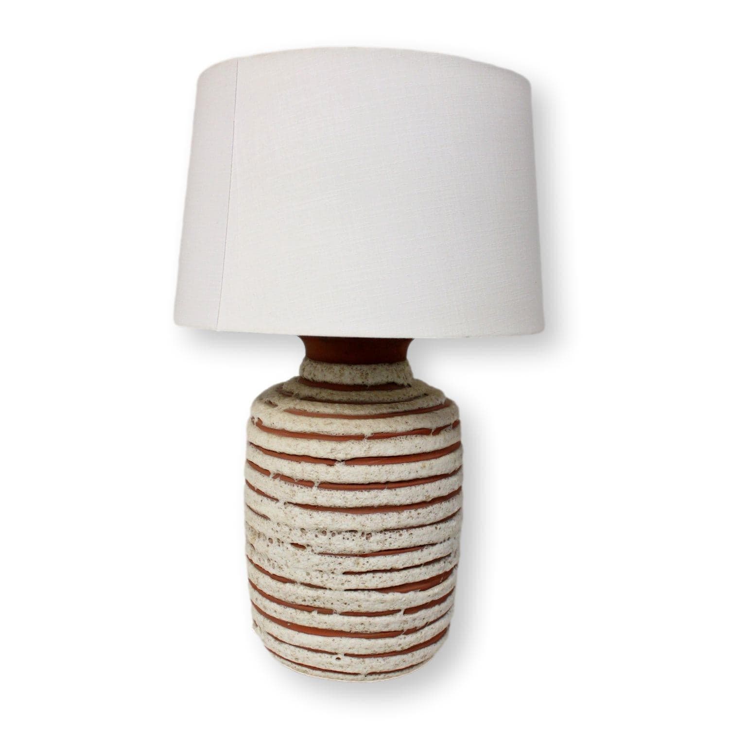 Terra Cotta Table Lamp w/White Rings - Image 1