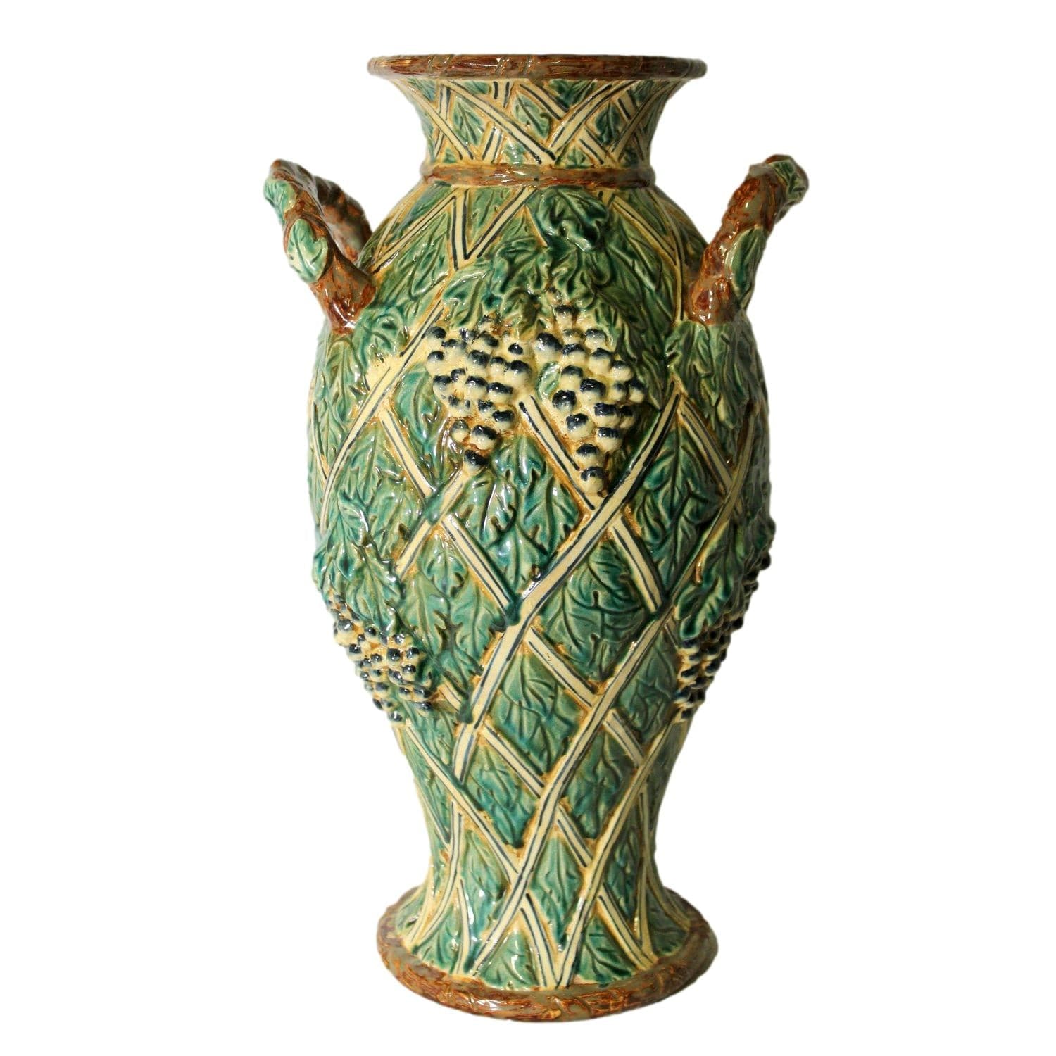 Green Ceramic Vase w/Grapes - Image 1