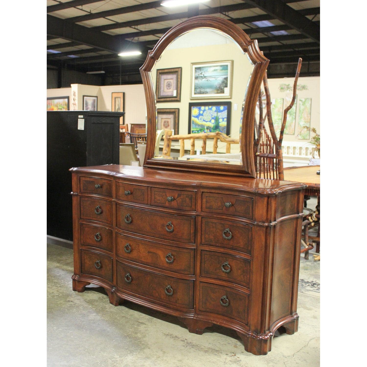 Serpentine Triple Dresser w/Mirror - Brown - Thumbnail 2