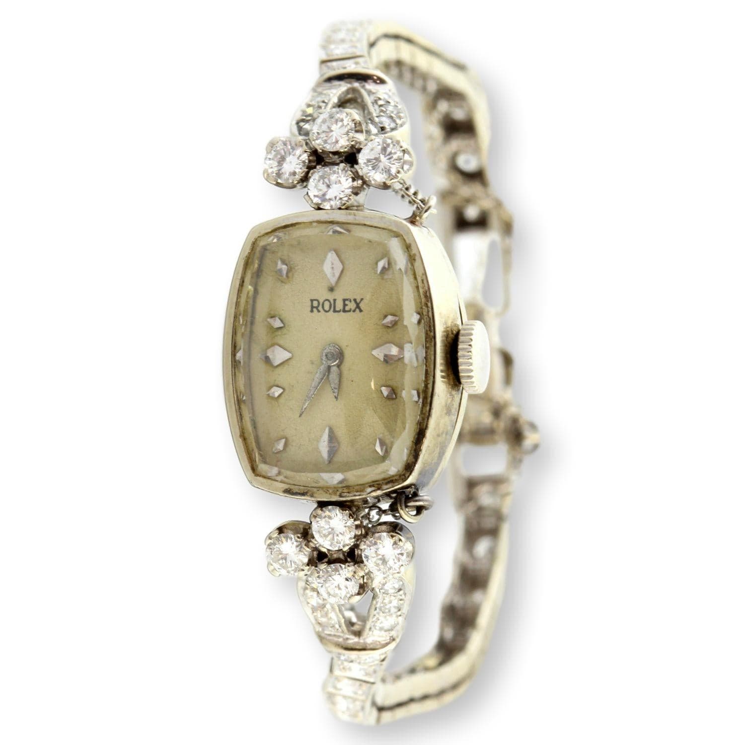 Vintage Rolex 14K White Gold 1.58ctw Diamond Cocktail Watch - Size 6 - Image 1