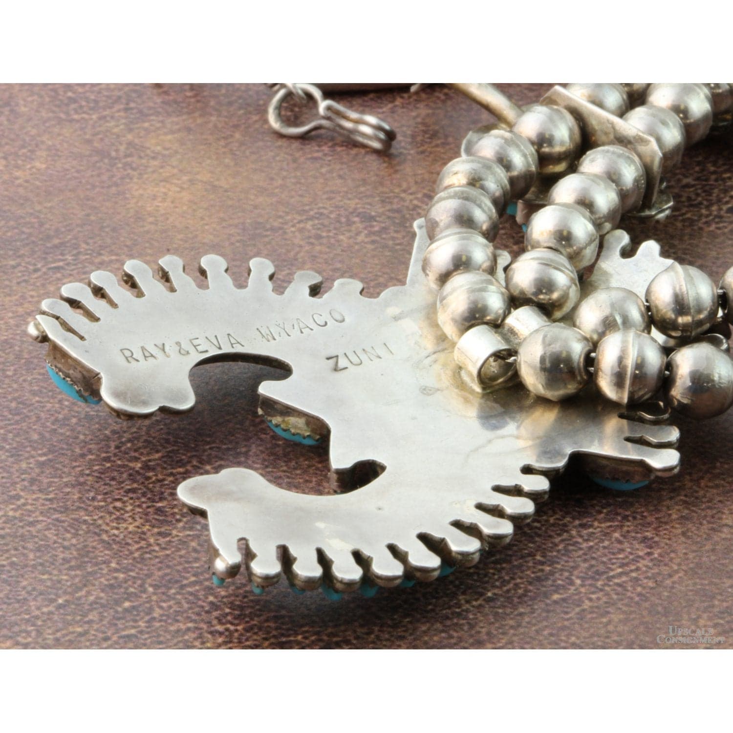 Zuni Needlepoint Turquoise & Sterling Silver Squash Blossom Necklace - 24" + 2" - Thumbnail 6