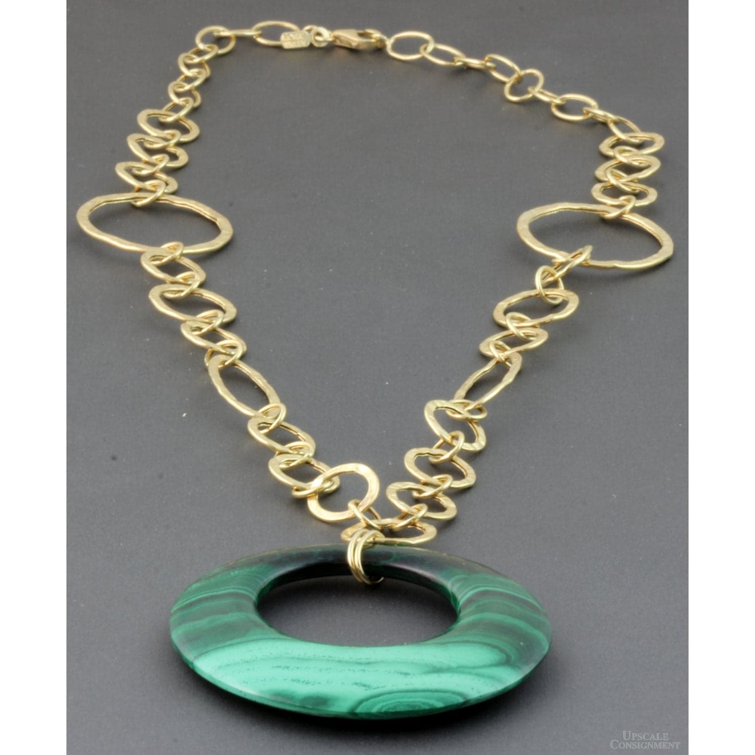 Malachite Pendant 14K Gold Hammered Loop Necklace - 18 in - Thumbnail 2