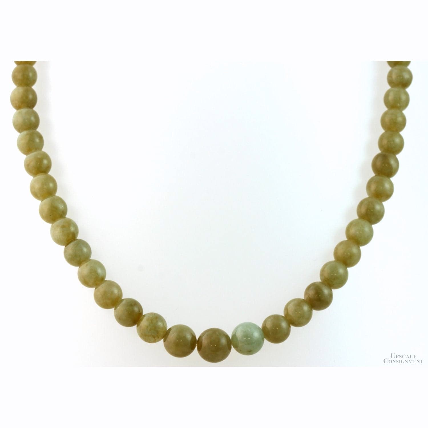 Lake Green Graduated Nephrite Jade Bead 14K Gold Clasp - 20 in - Image 1