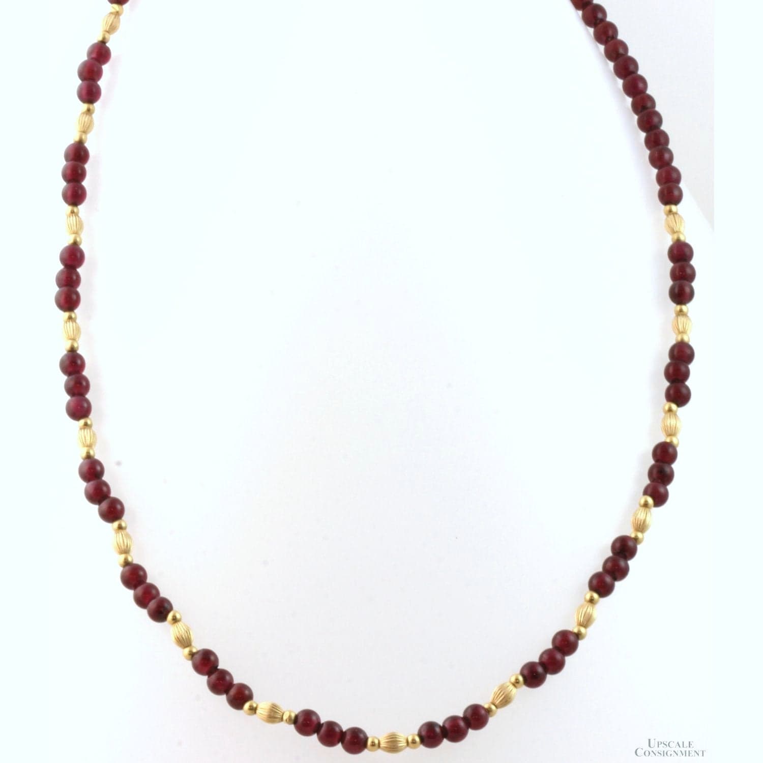 Purplish Red Almandine Garnet 14K Yellow Gold Bead Necklace - 20 in - Image 1