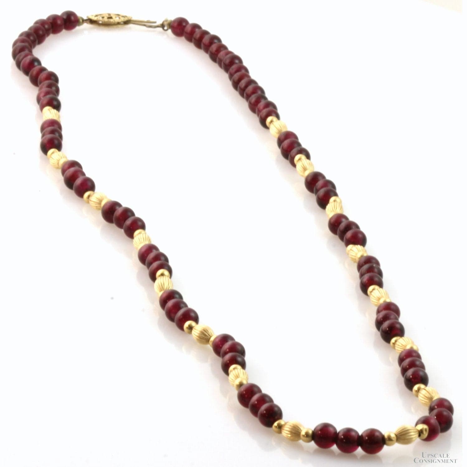 Purplish Red Almandine Garnet 14K Yellow Gold Bead Necklace - 20 in - Thumbnail 2