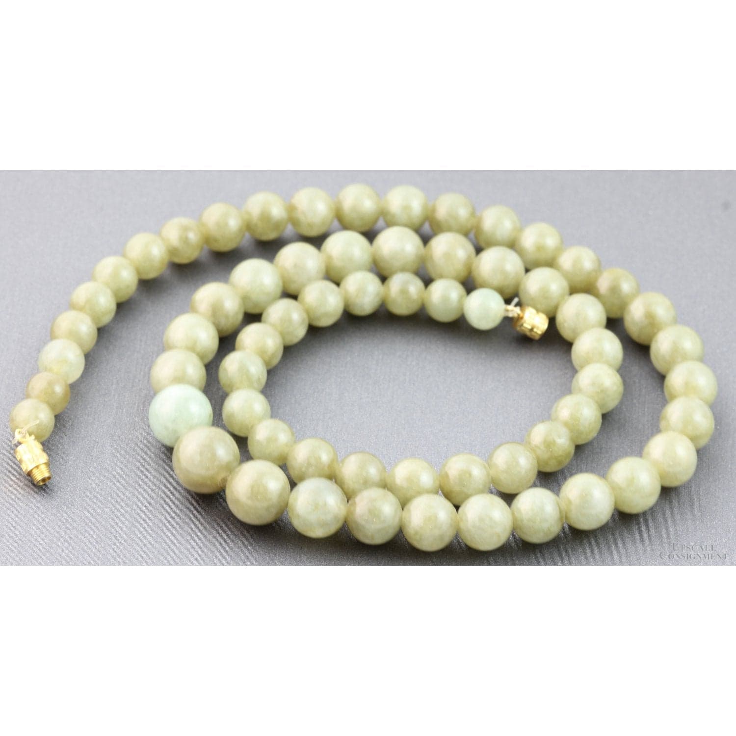 Lake Green Graduated Nephrite Jade Bead 14K Gold Clasp - 20 in - Thumbnail 2