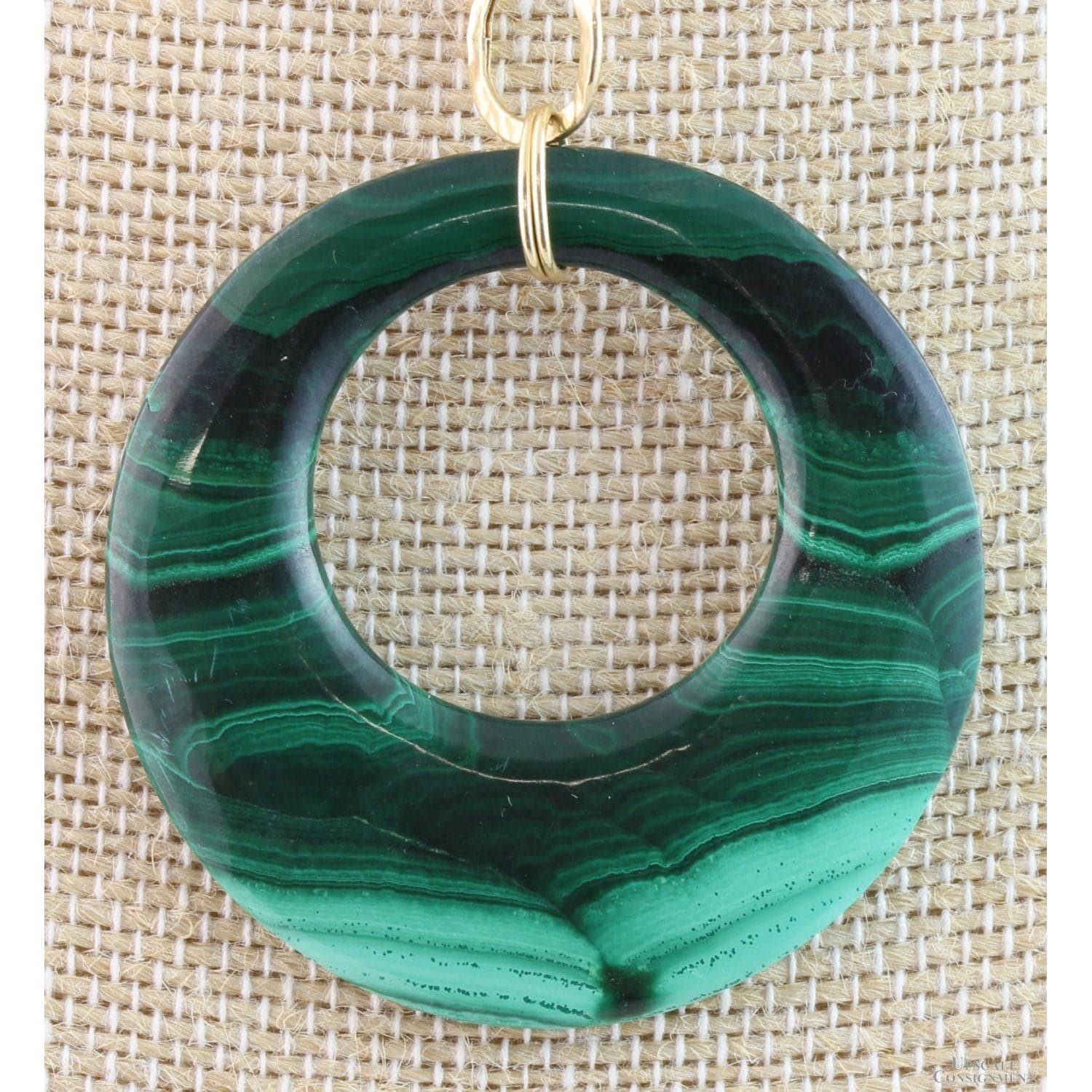 Malachite Pendant 14K Gold Hammered Loop Necklace - 18 in - Thumbnail 4