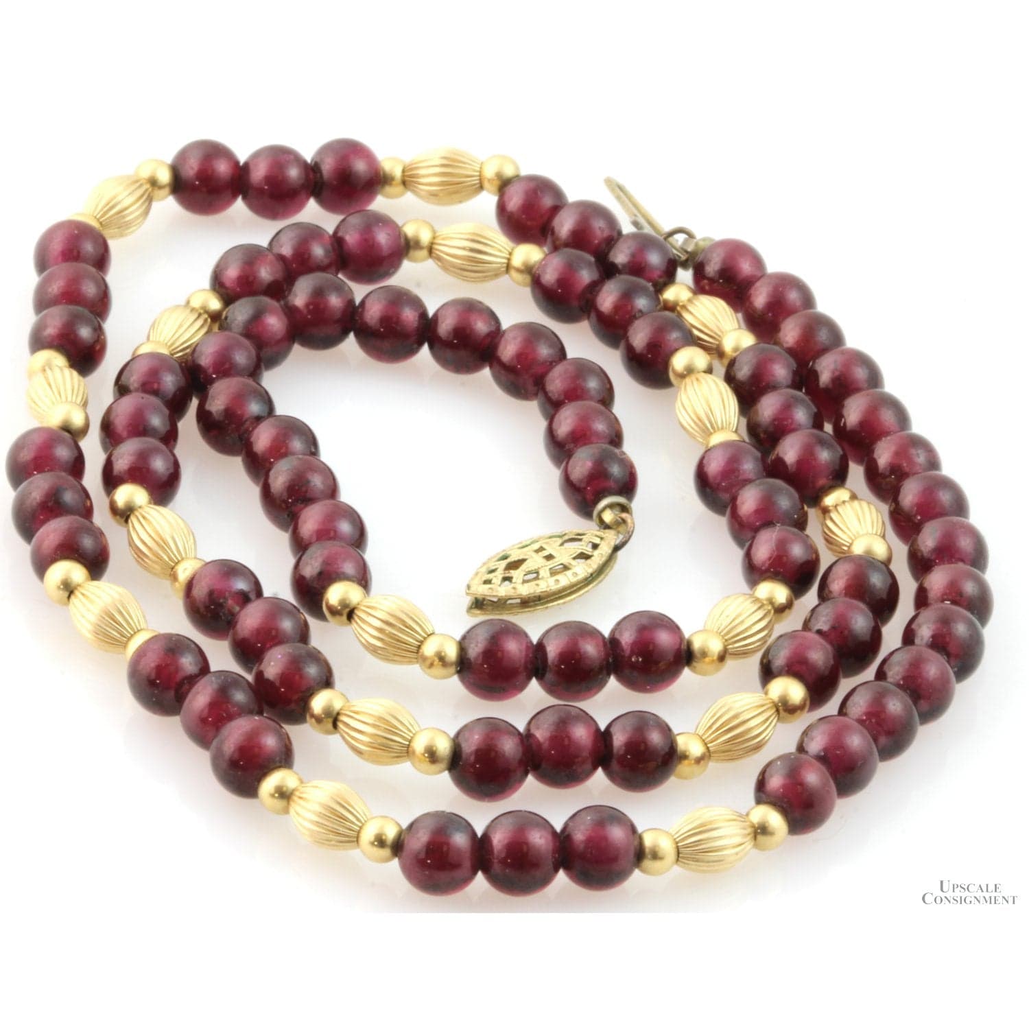 Purplish Red Almandine Garnet 14K Yellow Gold Bead Necklace - 20 in - Thumbnail 3