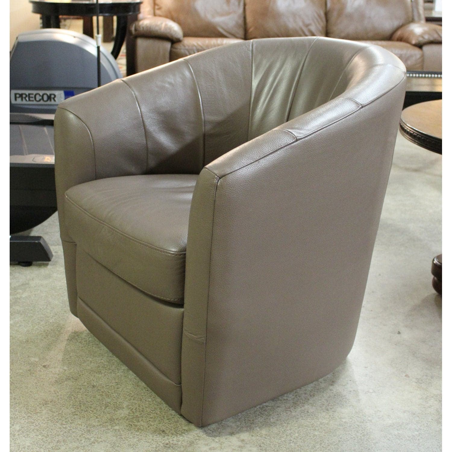 Brown Vinyl Swivel Barrel Accent Chair - Brown - Thumbnail 3