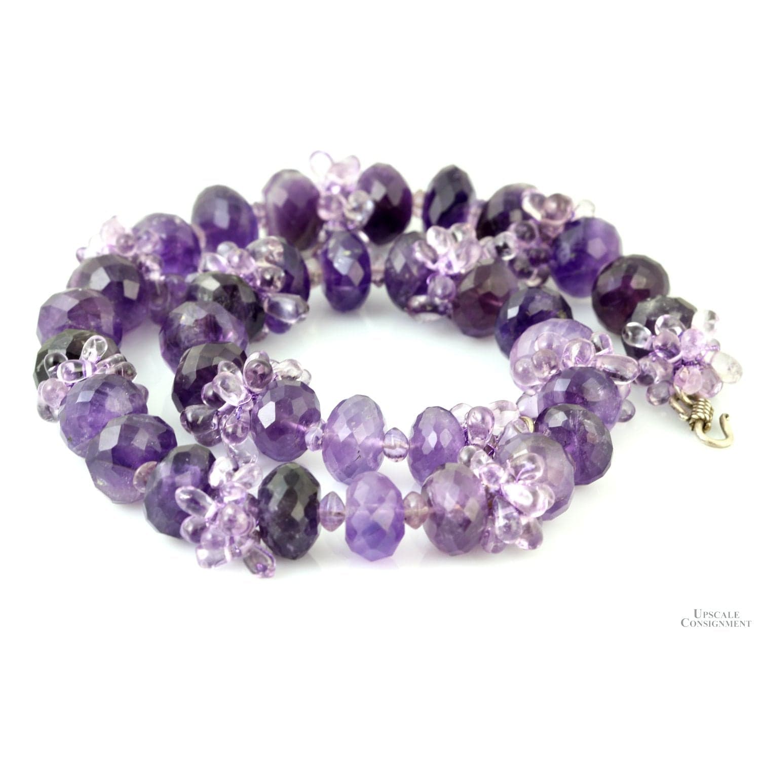 Natural Amethyst Rondell & Teardrop Beaded Necklace - 18.5" - Thumbnail 3