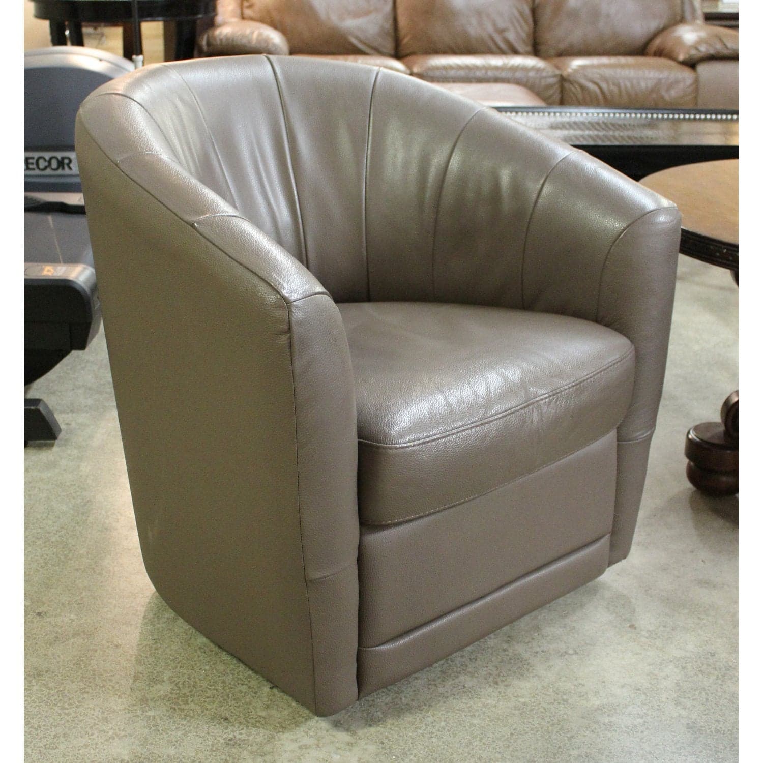 Brown Vinyl Swivel Barrel Accent Chair - Brown - Thumbnail 2