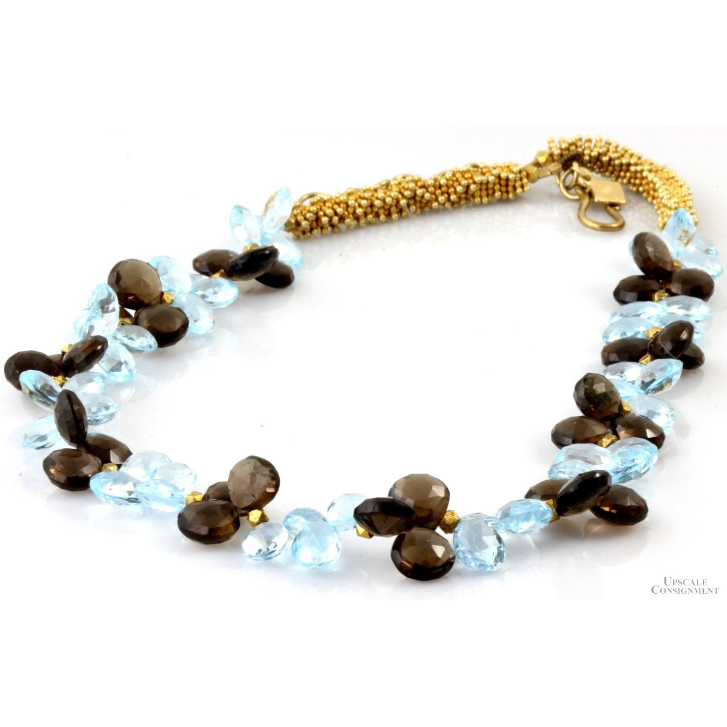 14K Gold Blue Topaz Smoky Quartz Teardrop Bead Necklace - 18 in - Thumbnail 2