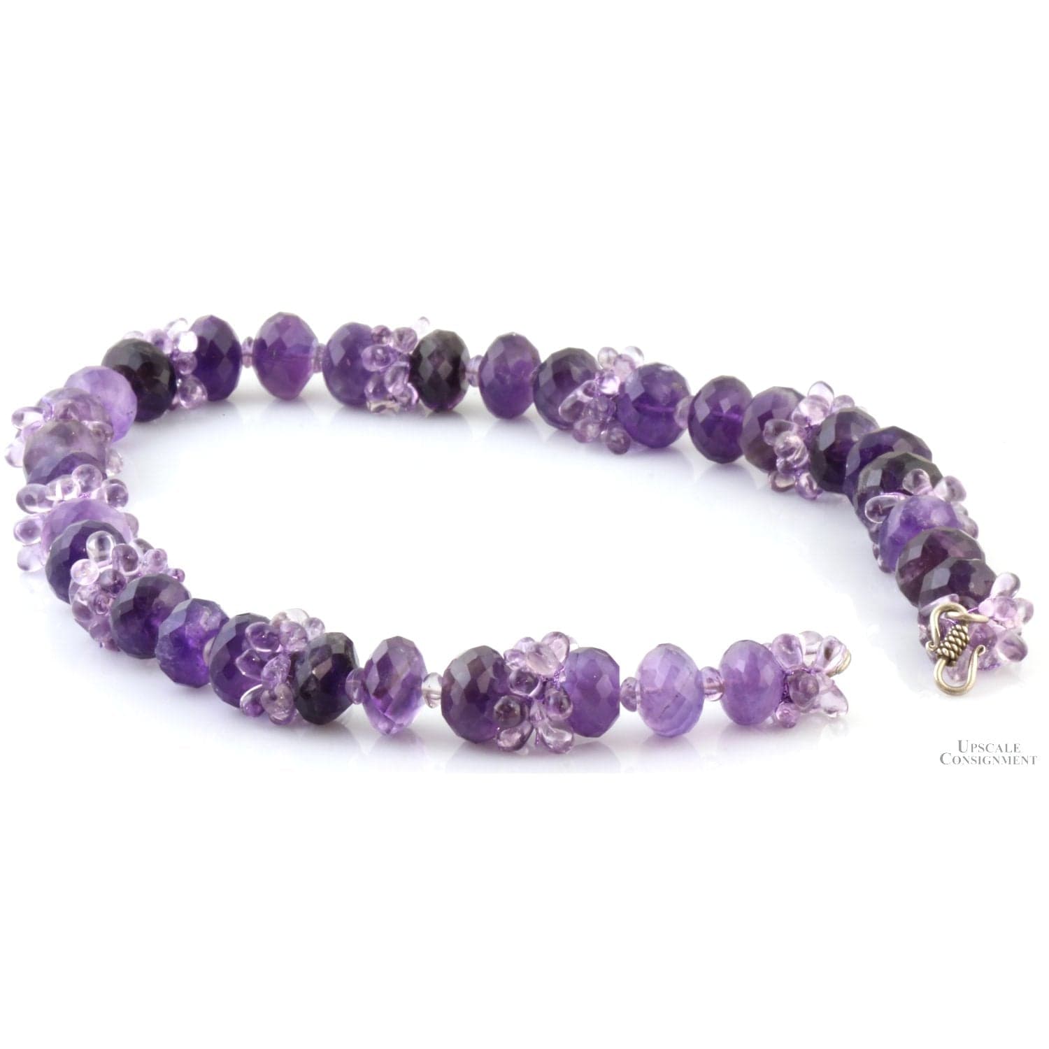 Natural Amethyst Rondell & Teardrop Beaded Necklace - 18.5" - Thumbnail 2