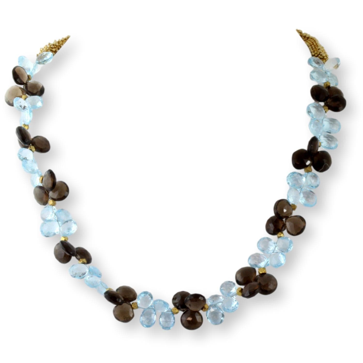 14K Gold Blue Topaz Smoky Quartz Teardrop Bead Necklace - 18 in - Image 1