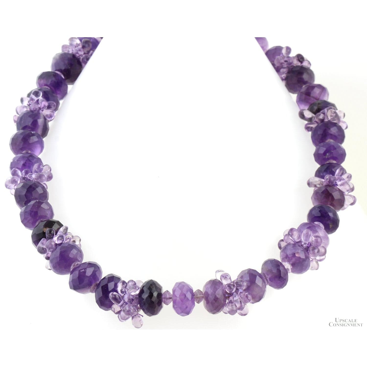 Natural Amethyst Rondell & Teardrop Beaded Necklace - 18.5" - Image 1