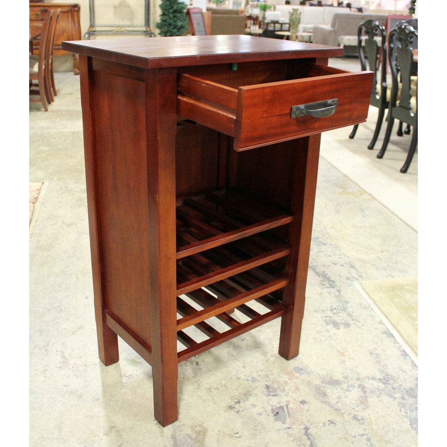 Wine Shelf w/Drawer - Mahogany - Thumbnail 4