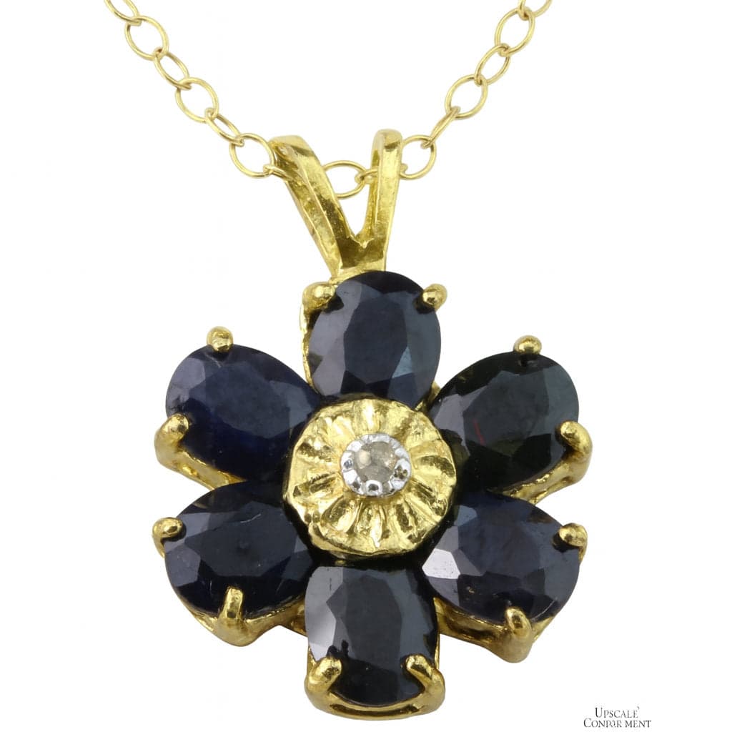 5ctw Black Sapphire & Diamond 18K Gold Vermeil Necklace - 18 in - Image 1