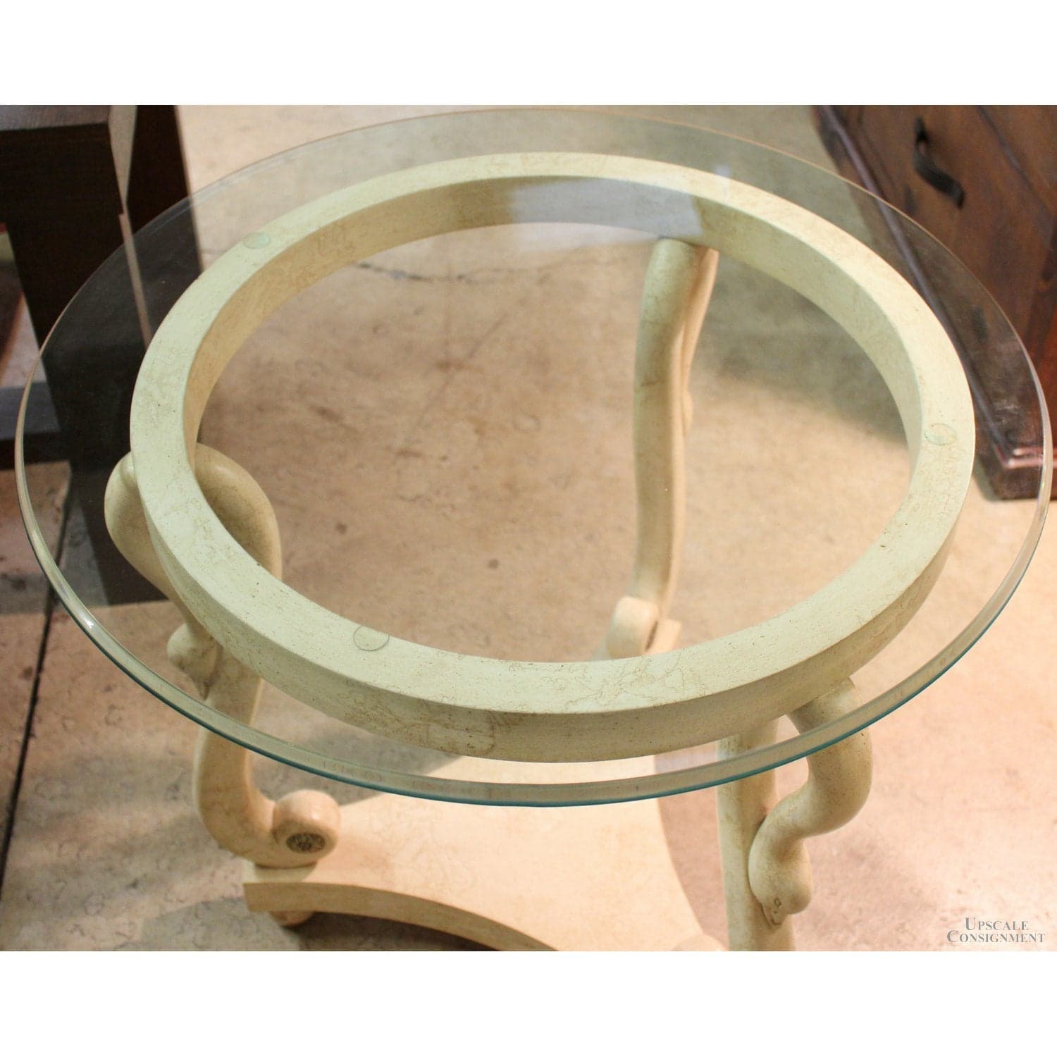 Swan Neck Round Glass Accent Table - Cream - Thumbnail 3
