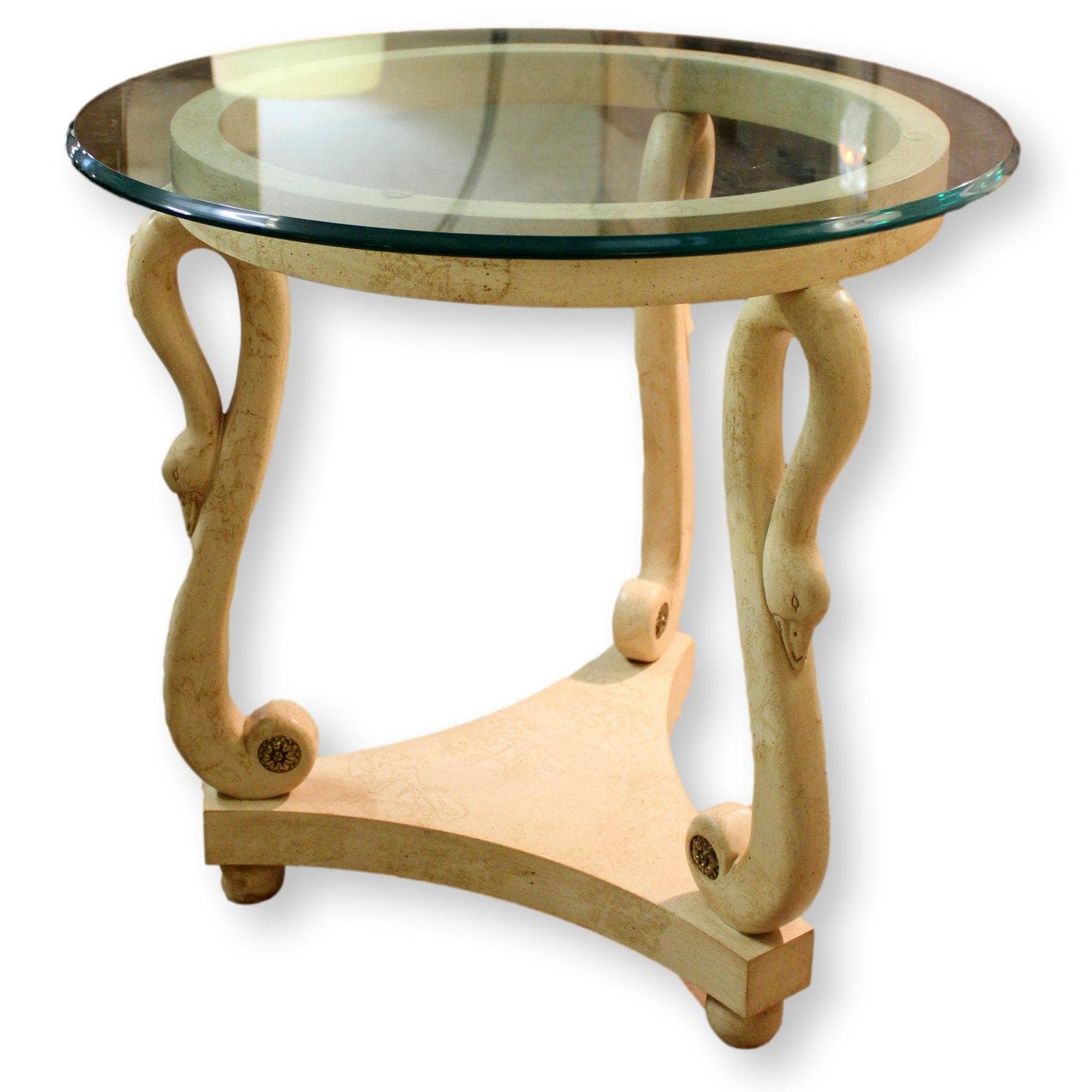 Swan Neck Round Glass Accent Table - Cream - Image 1