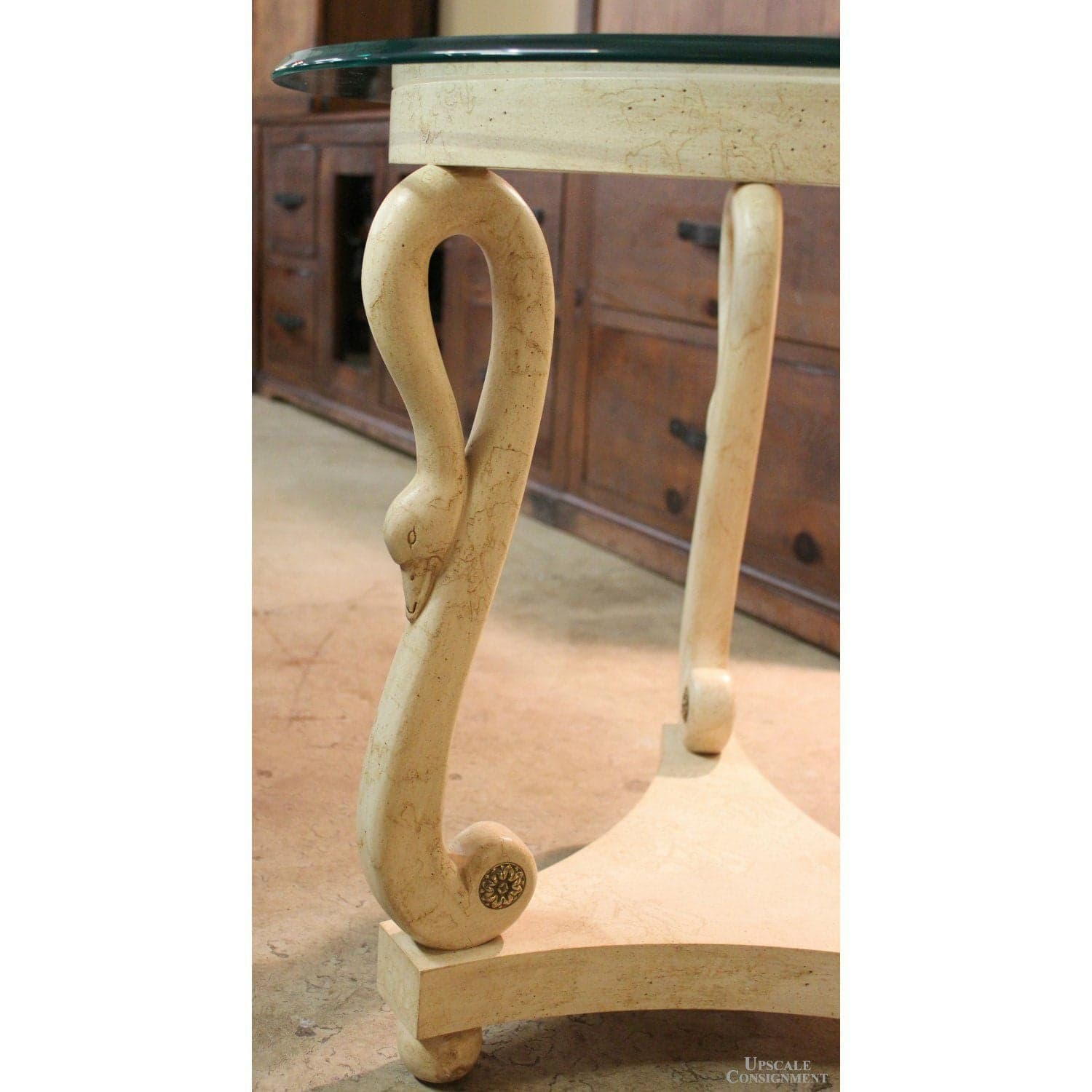 Swan Neck Round Glass Accent Table - Cream - Thumbnail 2