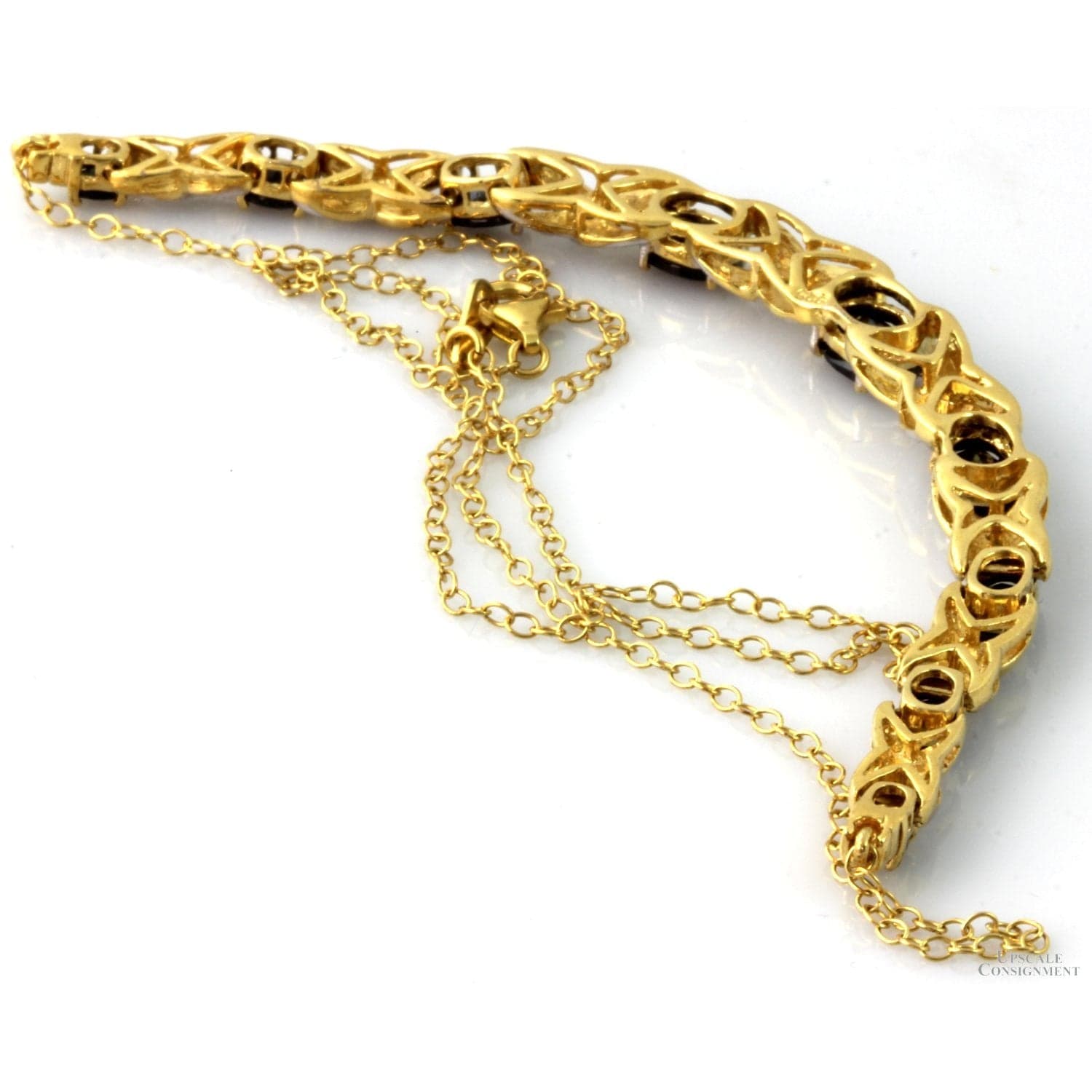 7ctw Black Sapphire Diamond 18K Gold Vermeil Necklace - 17 in - Thumbnail 3