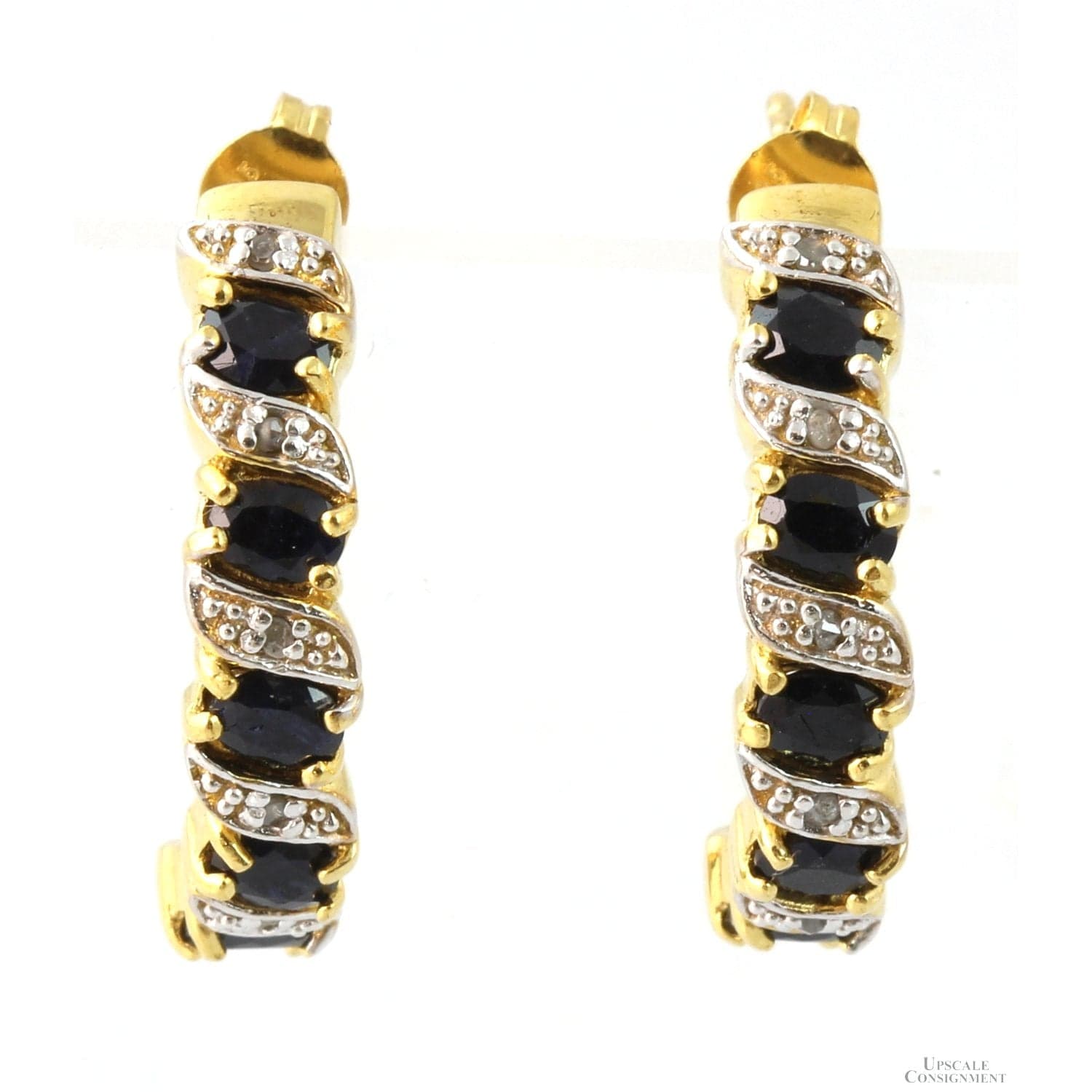 2.95ctw Sapphire Diamond 18K Gold Vermeil Earrings - 1 inch - Thumbnail 2