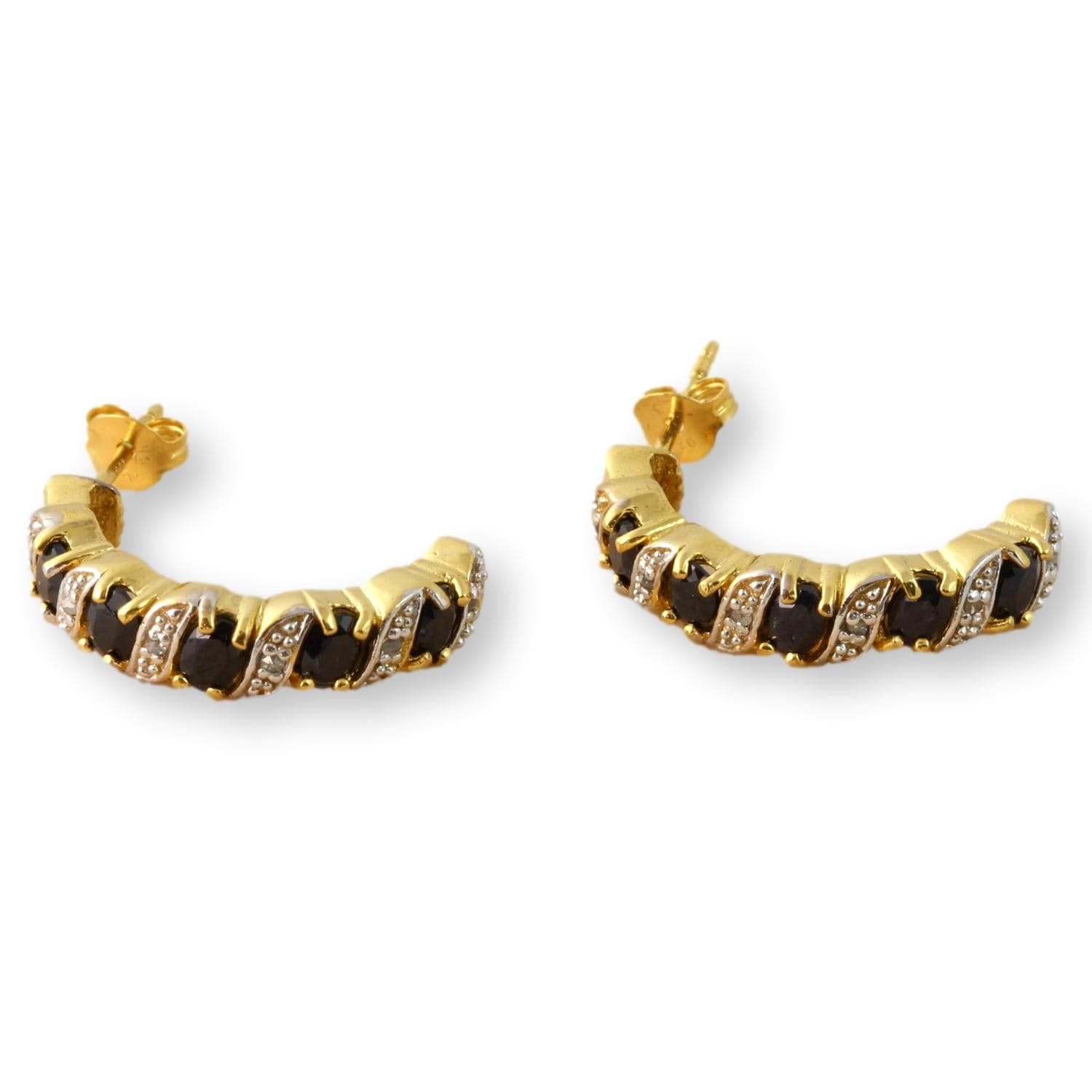 2.95ctw Sapphire Diamond 18K Gold Vermeil Earrings - 1 inch - Thumbnail 3