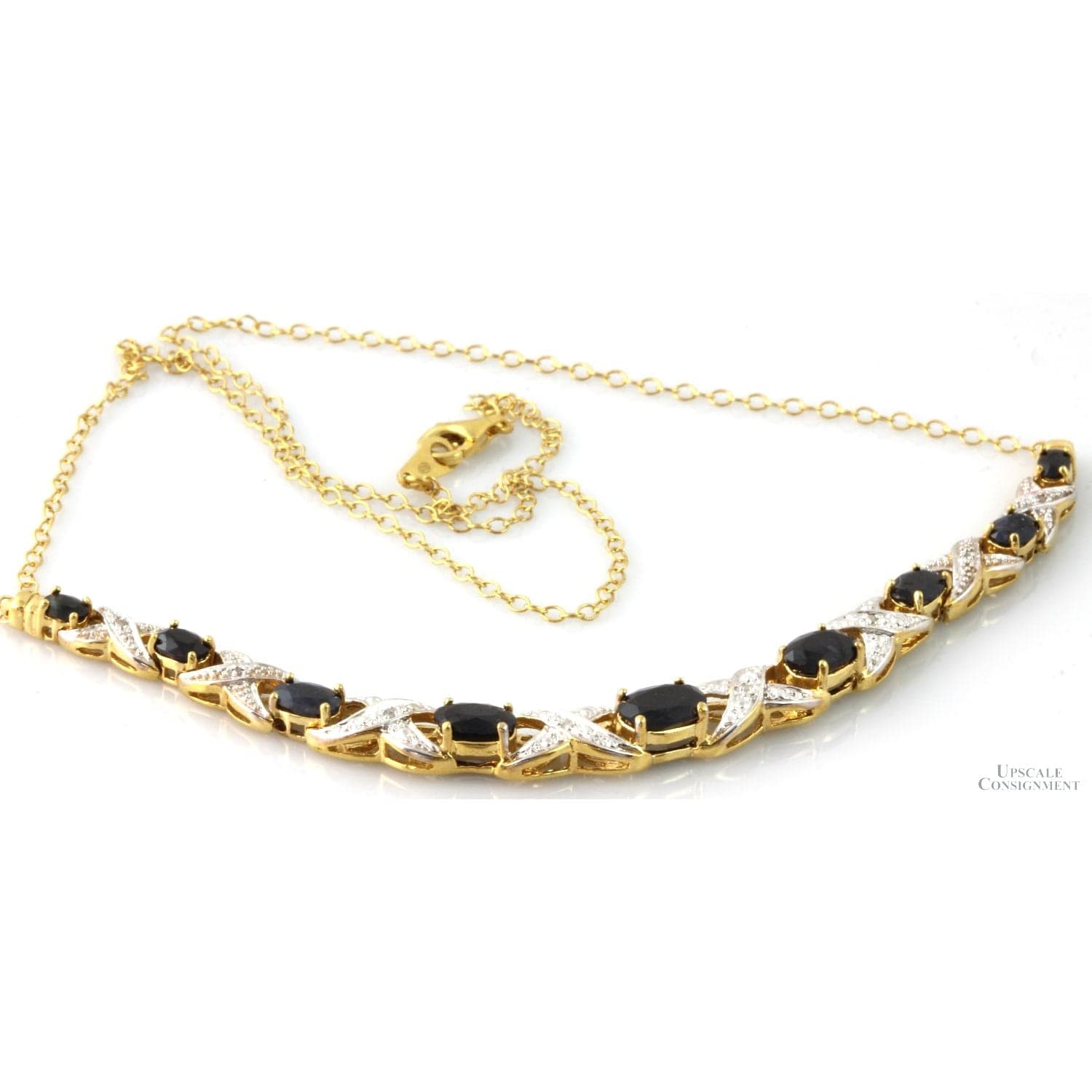7ctw Black Sapphire Diamond 18K Gold Vermeil Necklace - 17 in - Thumbnail 2