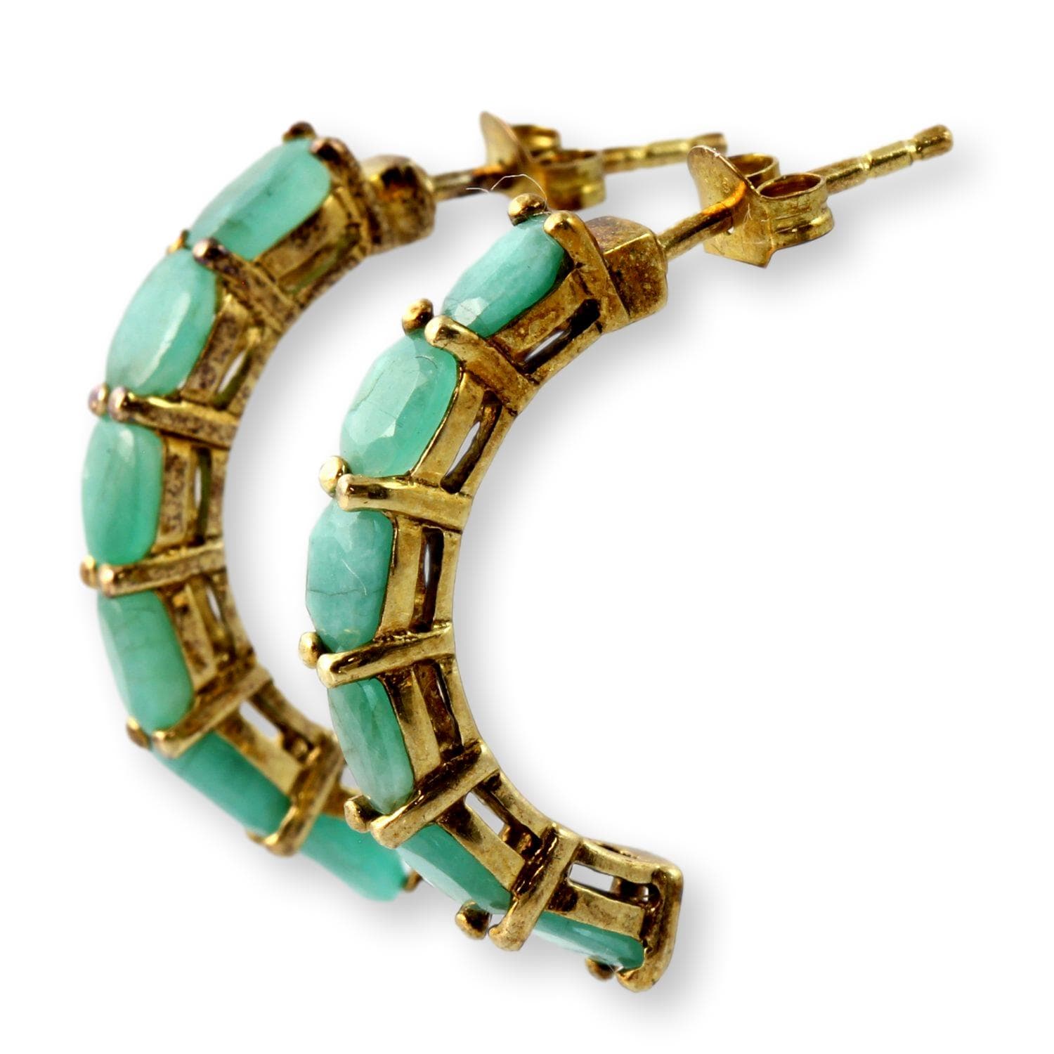 3.05ctw Emerald 18K Yellow Gold Vermeil Caterpillar Earrings - 1 inch - Image 1