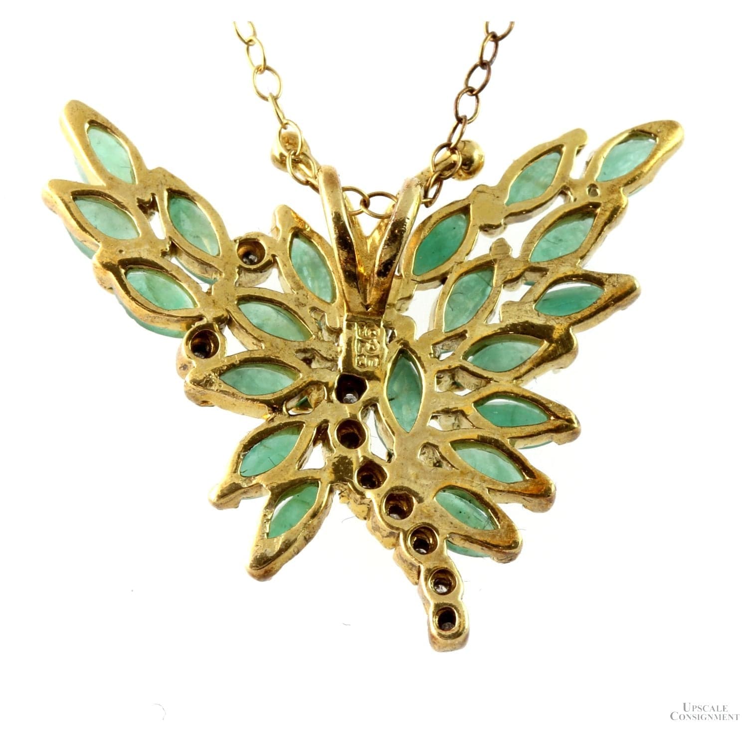 3.00ctw Emerald & Diamond Butterfly 18K Gold Vermeil Necklace - 18 in - Thumbnail 2