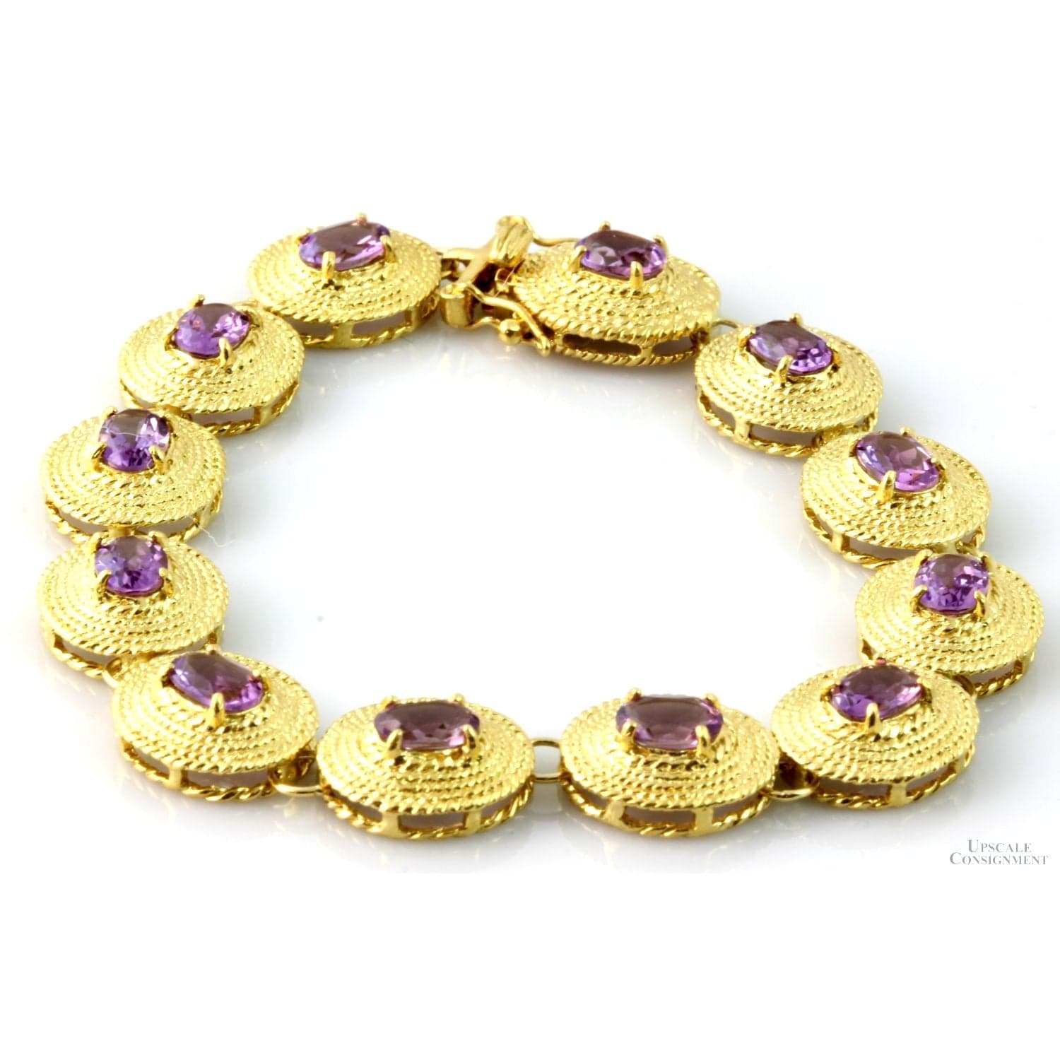 8.05ctw Amethyst Link 18K Yellow Gold Vermeil Bracelet - 8 in - Image 1