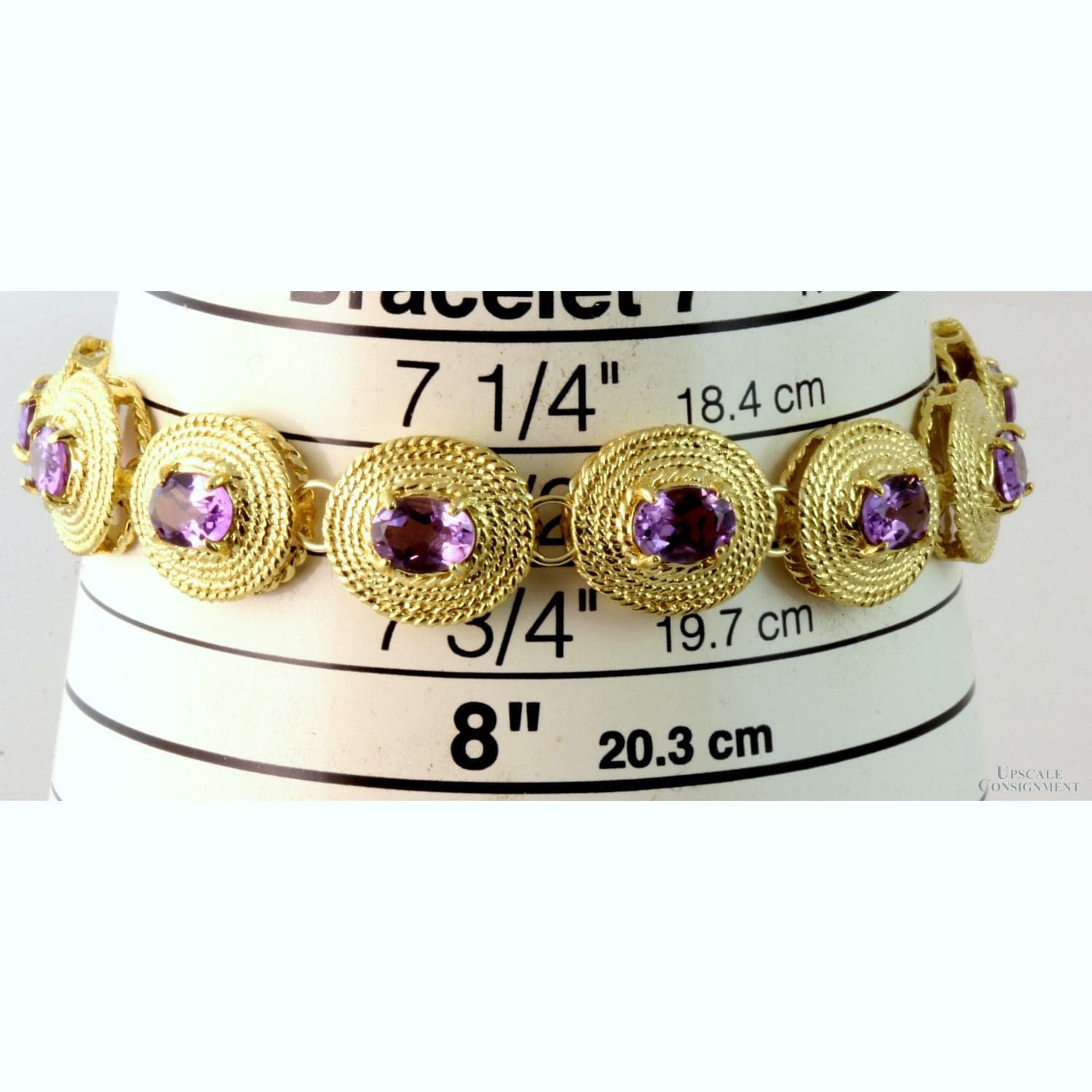 8.05ctw Amethyst Link 18K Yellow Gold Vermeil Bracelet - 8 in - Thumbnail 3