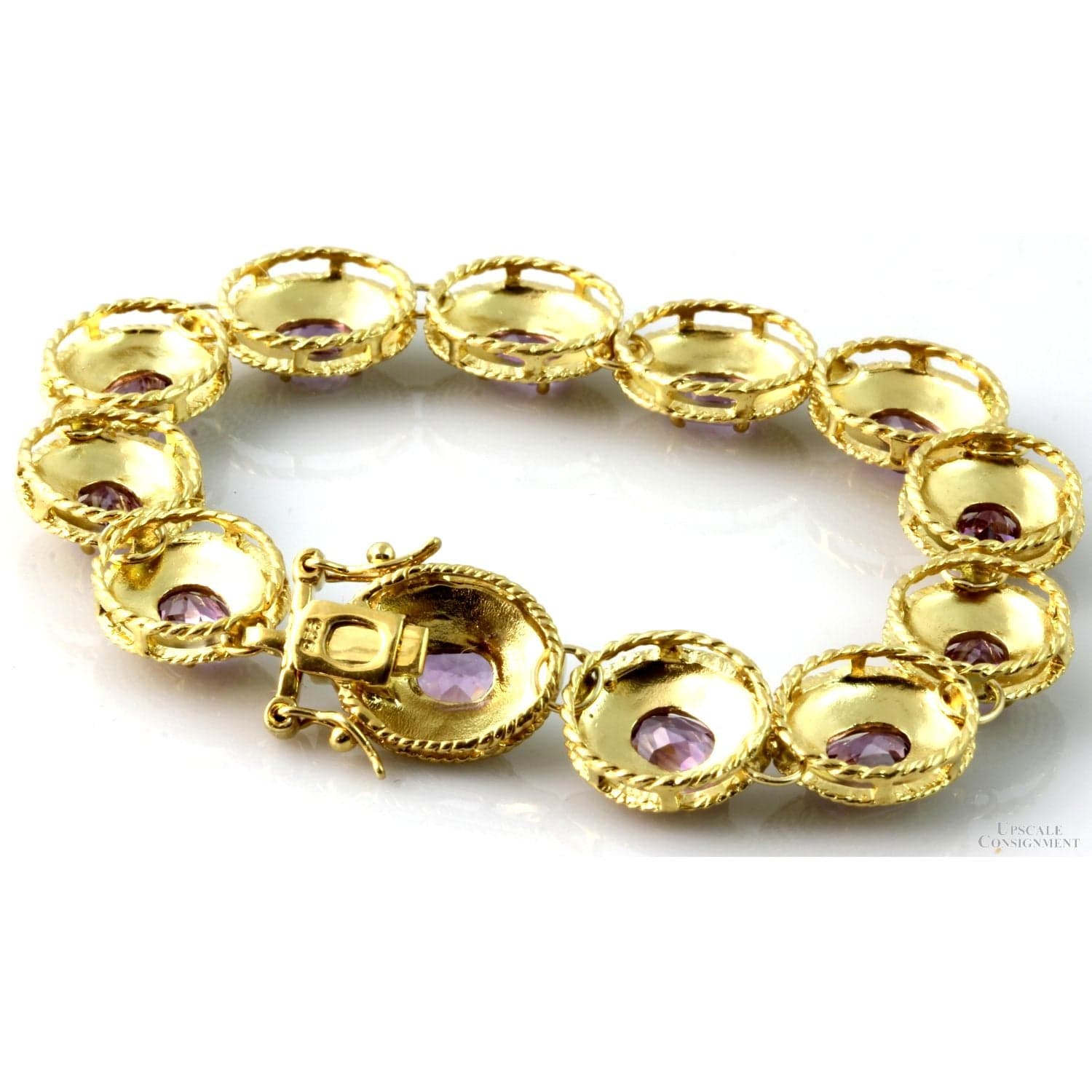 8.05ctw Amethyst Link 18K Yellow Gold Vermeil Bracelet - 8 in - Thumbnail 4