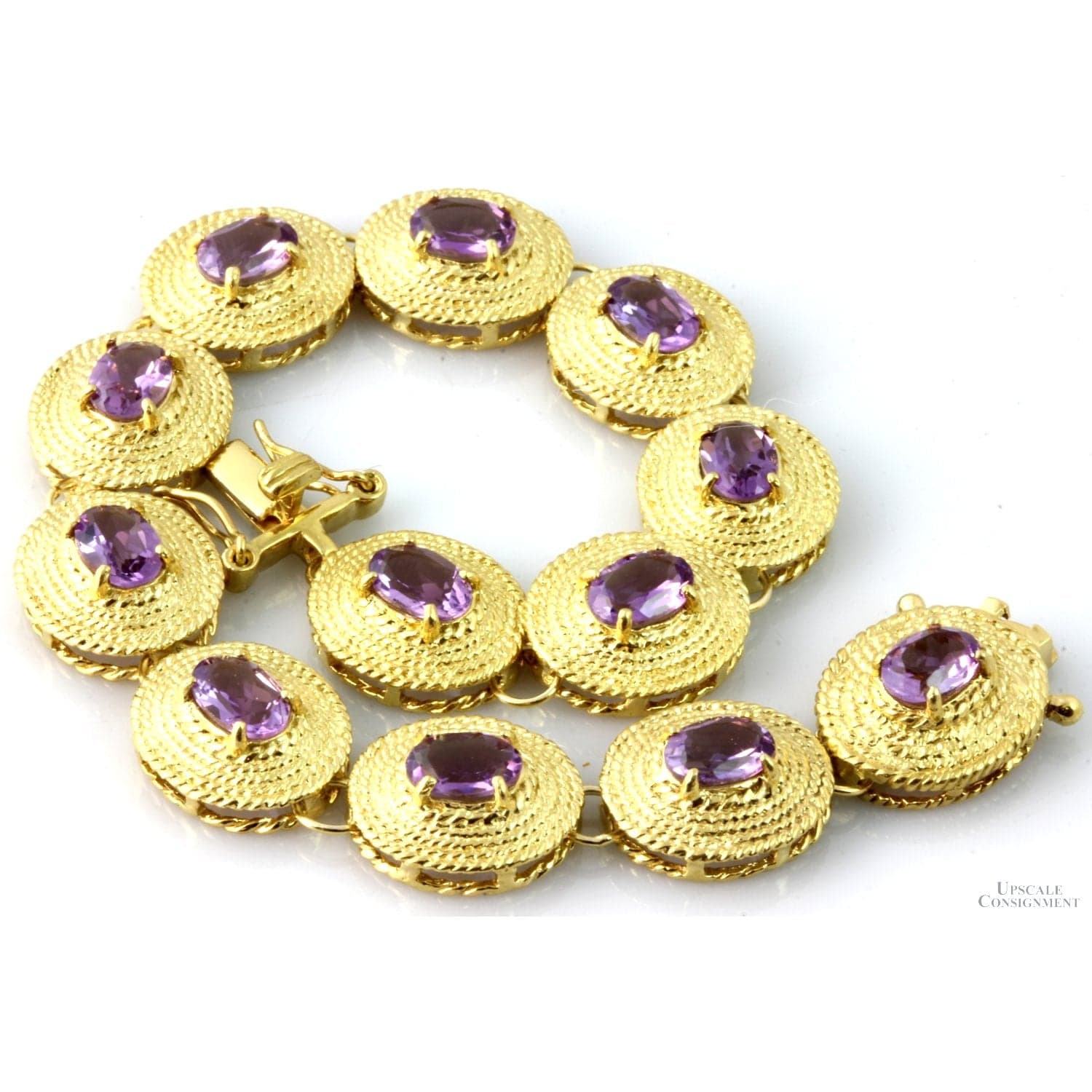 8.05ctw Amethyst Link 18K Yellow Gold Vermeil Bracelet - 8 in - Thumbnail 2