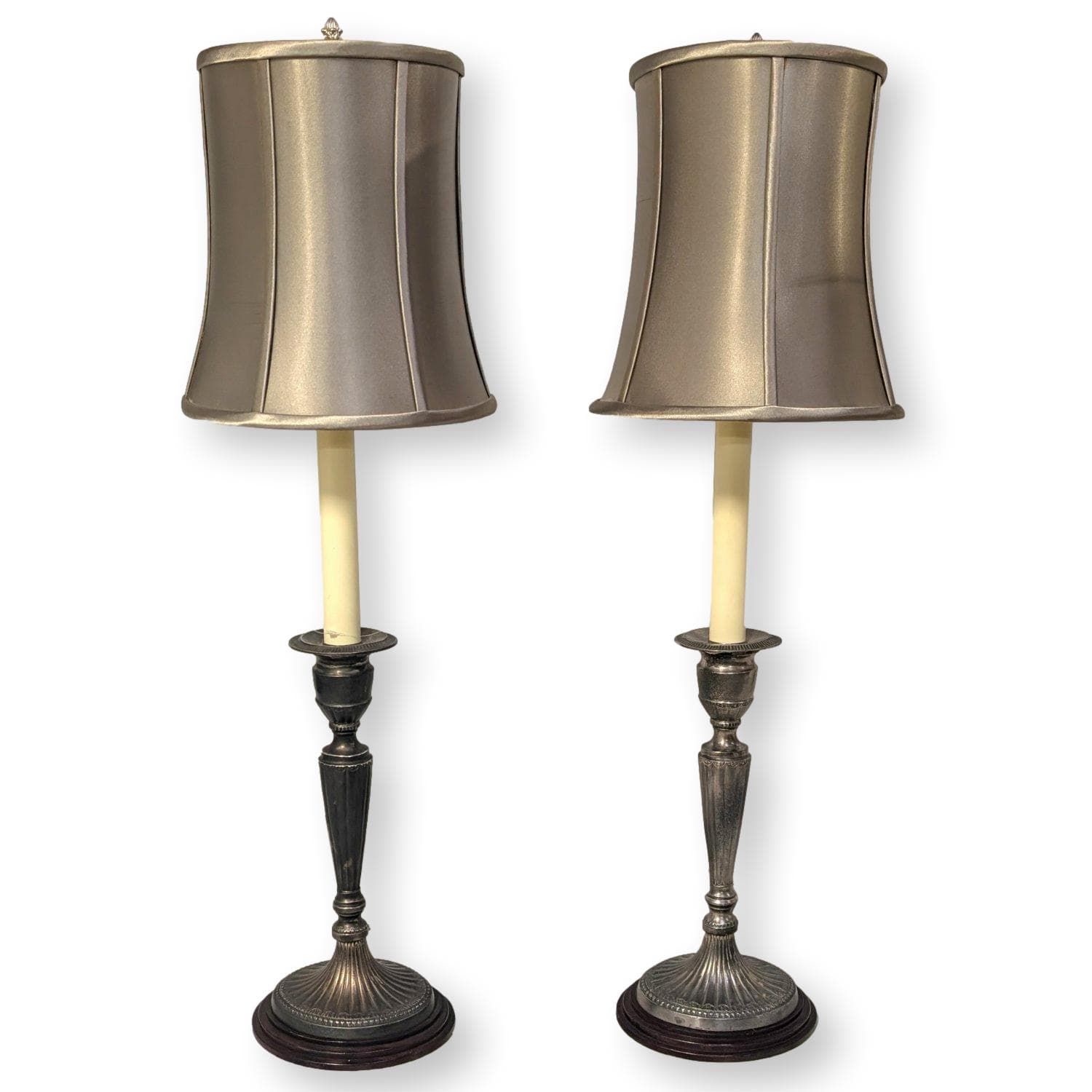 Pair of Barbara Cosgrove Silver Finish Candlestick Lamps
