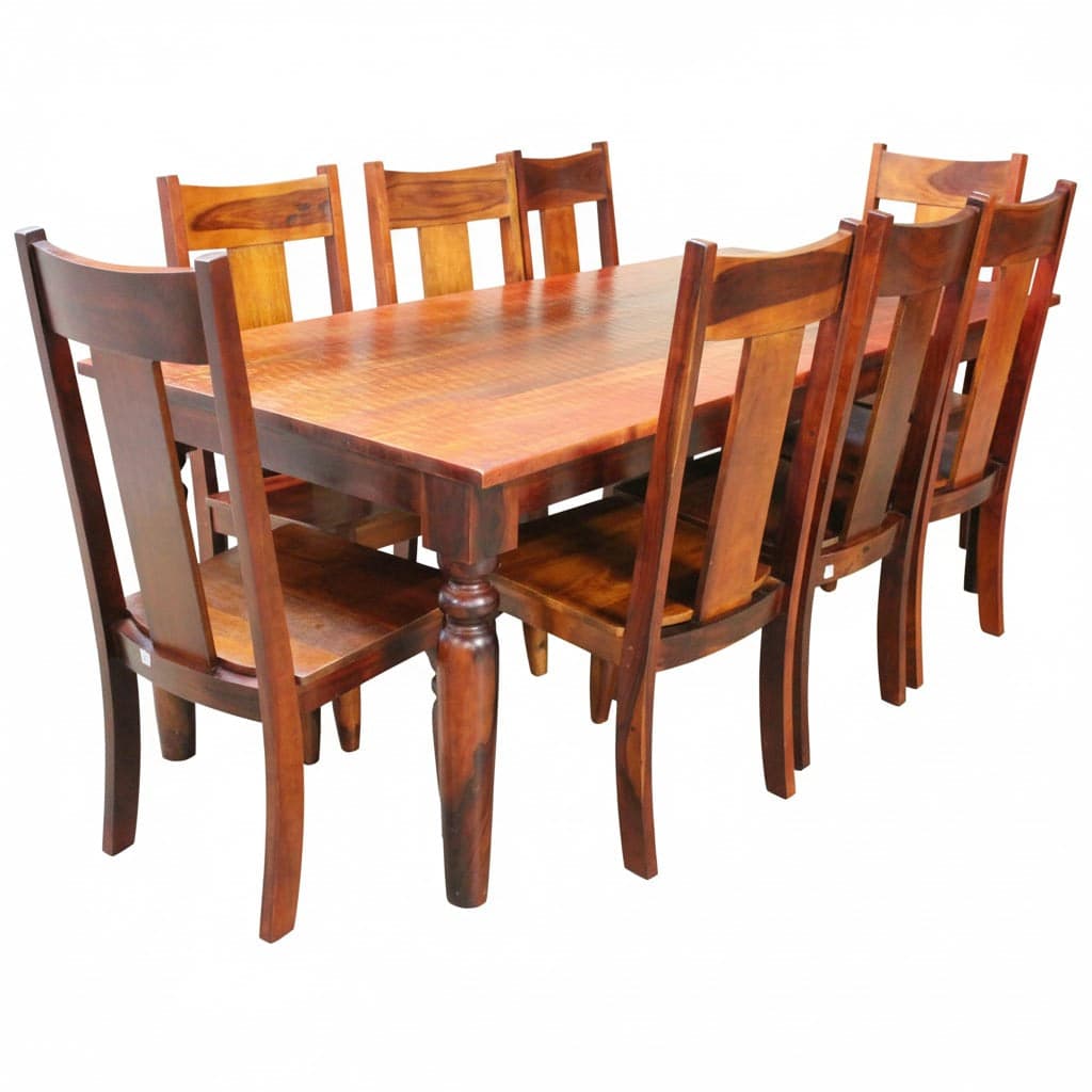 World Market Hand Hewn Tropical Dining Table w/8 Chairs - Warm Finish