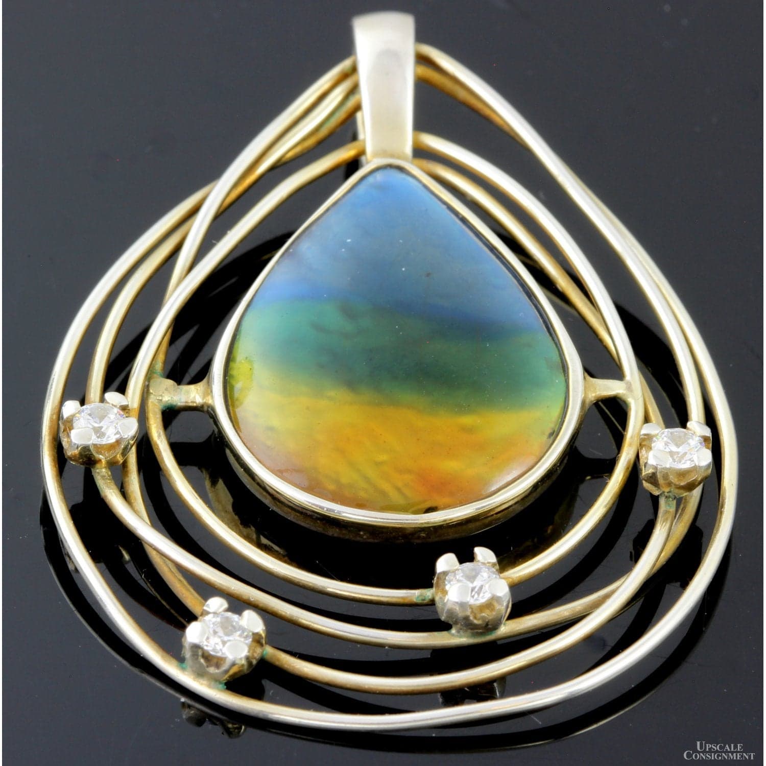 Ammolite Triplet & White Sapphire Sterling Silver Pendant - 2.00"(L) - Image 1