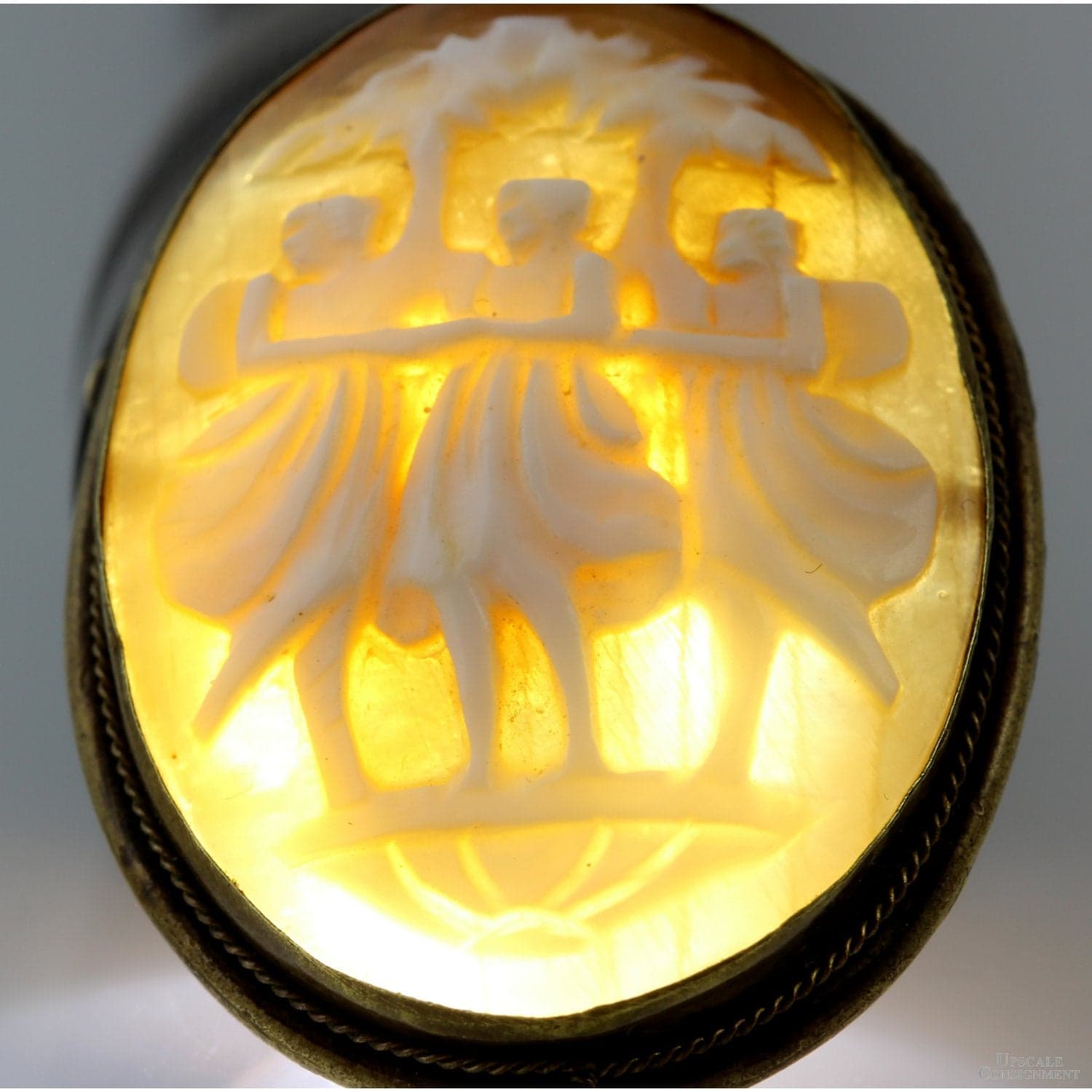 800 Silver THREE GRACES Shell Cameo Pendant Brooch - 1.5 in - Thumbnail 2