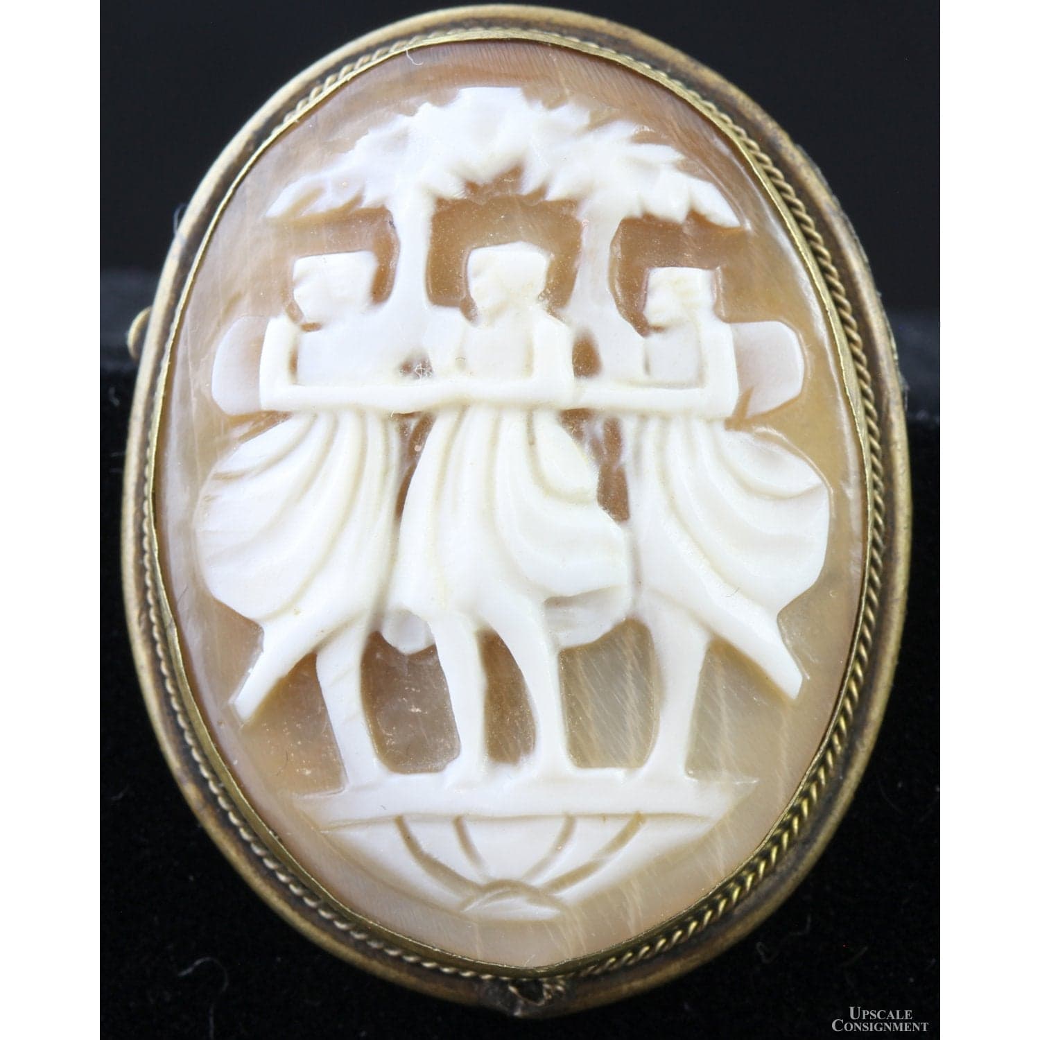 800 Silver THREE GRACES Shell Cameo Pendant Brooch - 1.5 in - Image 1