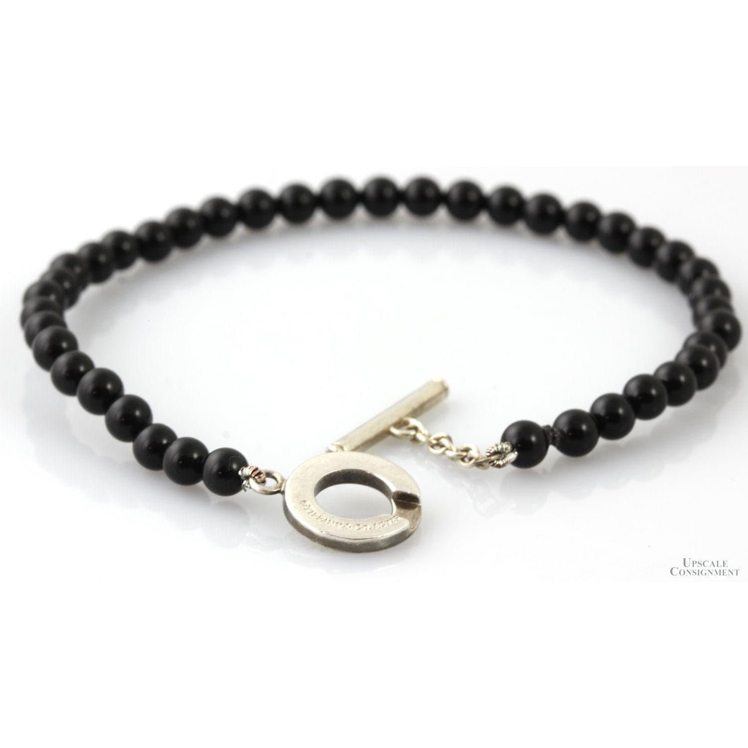 Tiffany & Co. Black Onyx Bead Sterling Silver Toggle Bracelet - 7.5 in. - Image 1