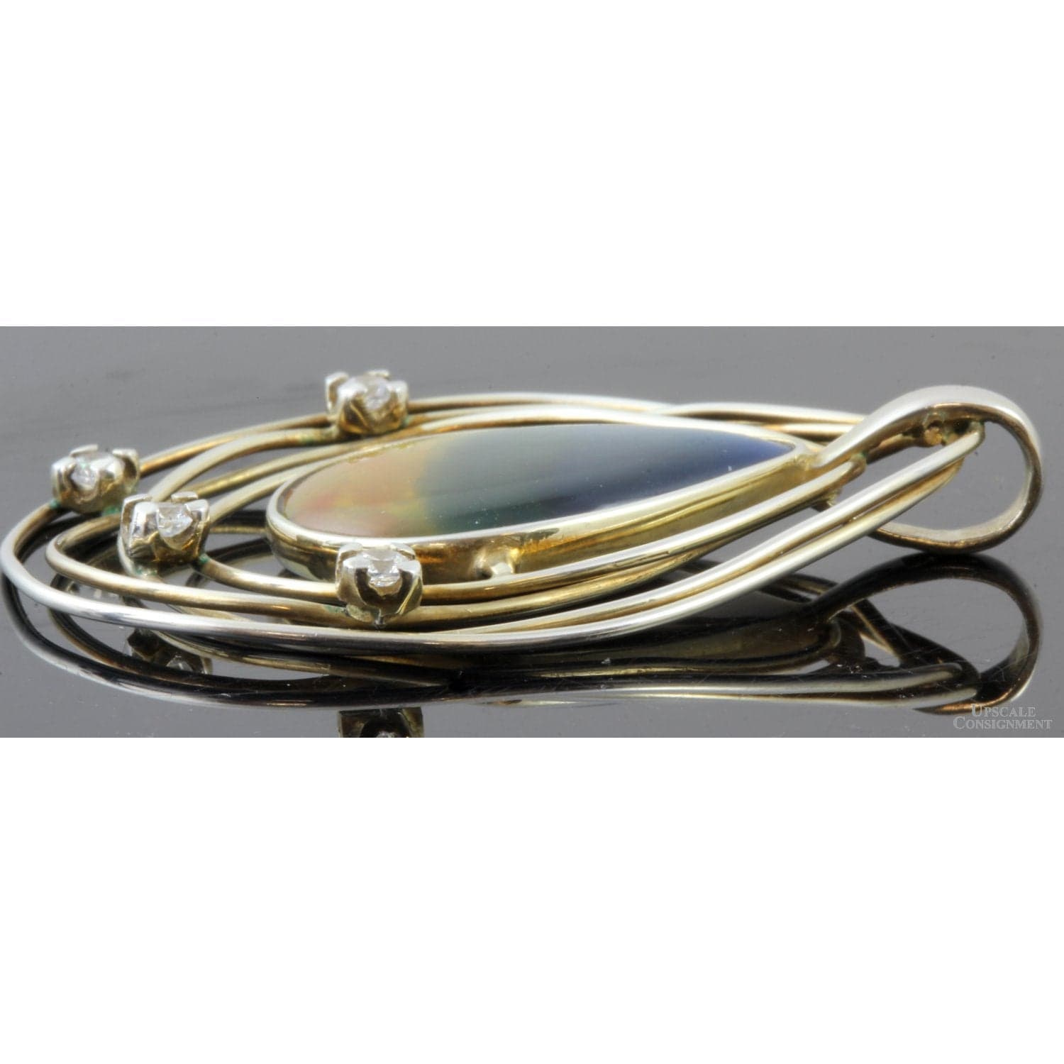 Ammolite Triplet & White Sapphire Sterling Silver Pendant - 2.00"(L) - Thumbnail 3