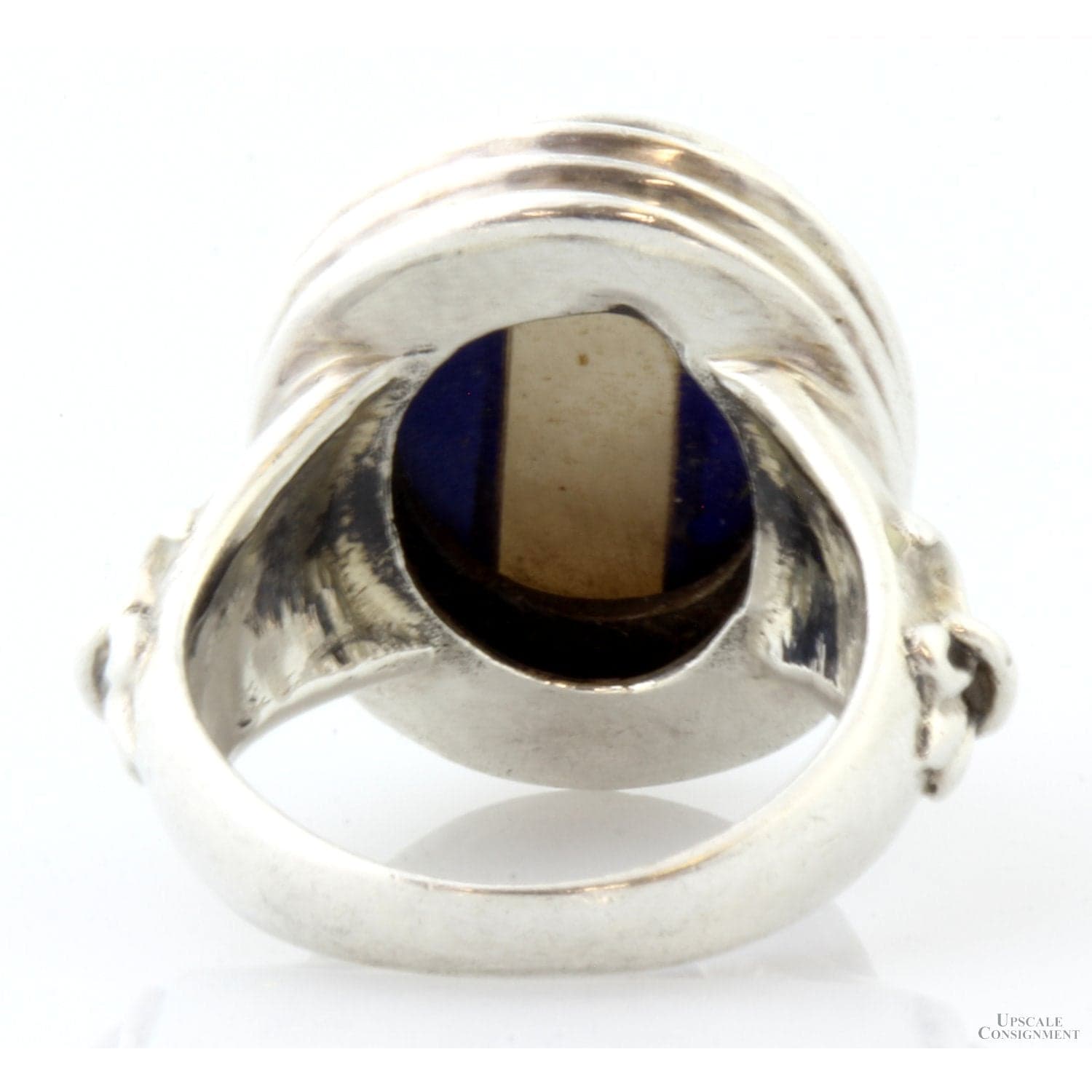 Vintage Navajo Lapis & Mother of Pearl Inlay Ring – Fleur-de-Lis Shoulders - Size 5.75 - Thumbnail 4