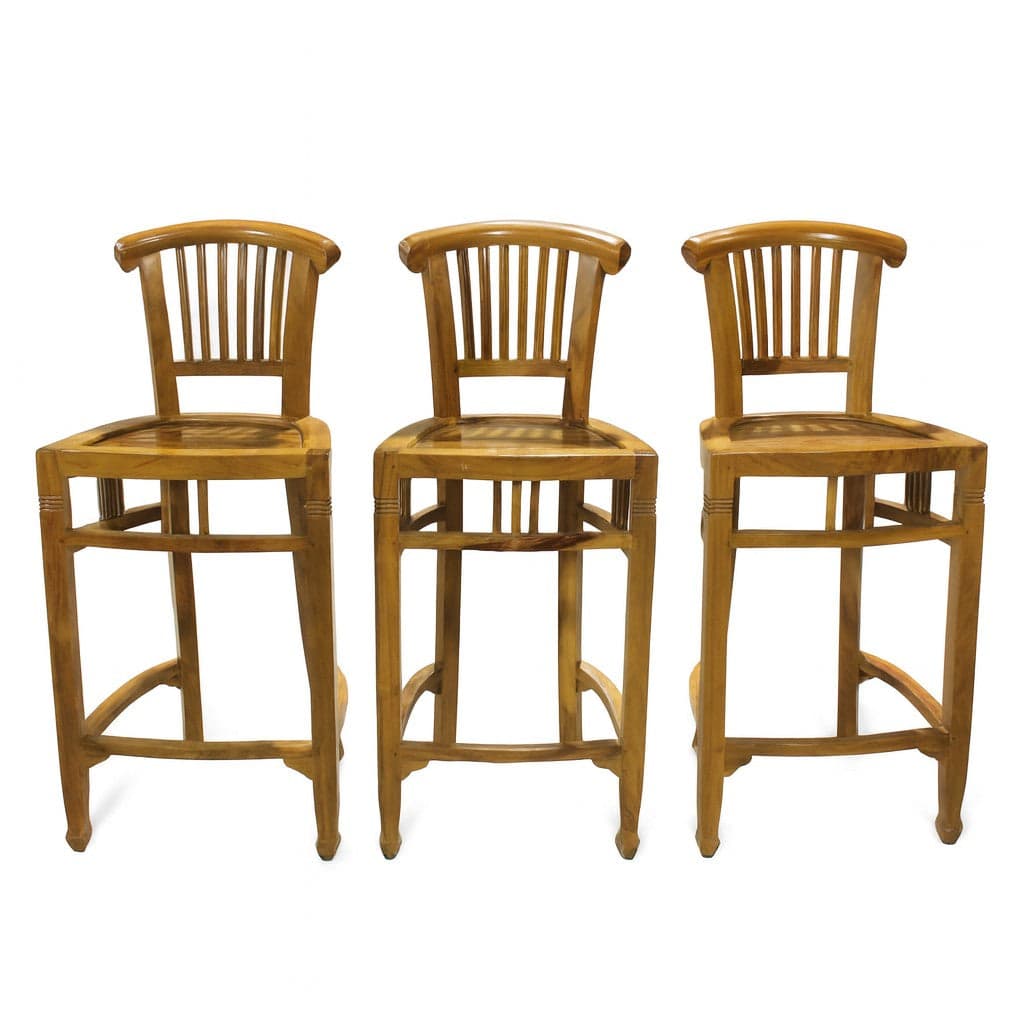 Set of 3 Solid Teak Bar Stools - Image 1