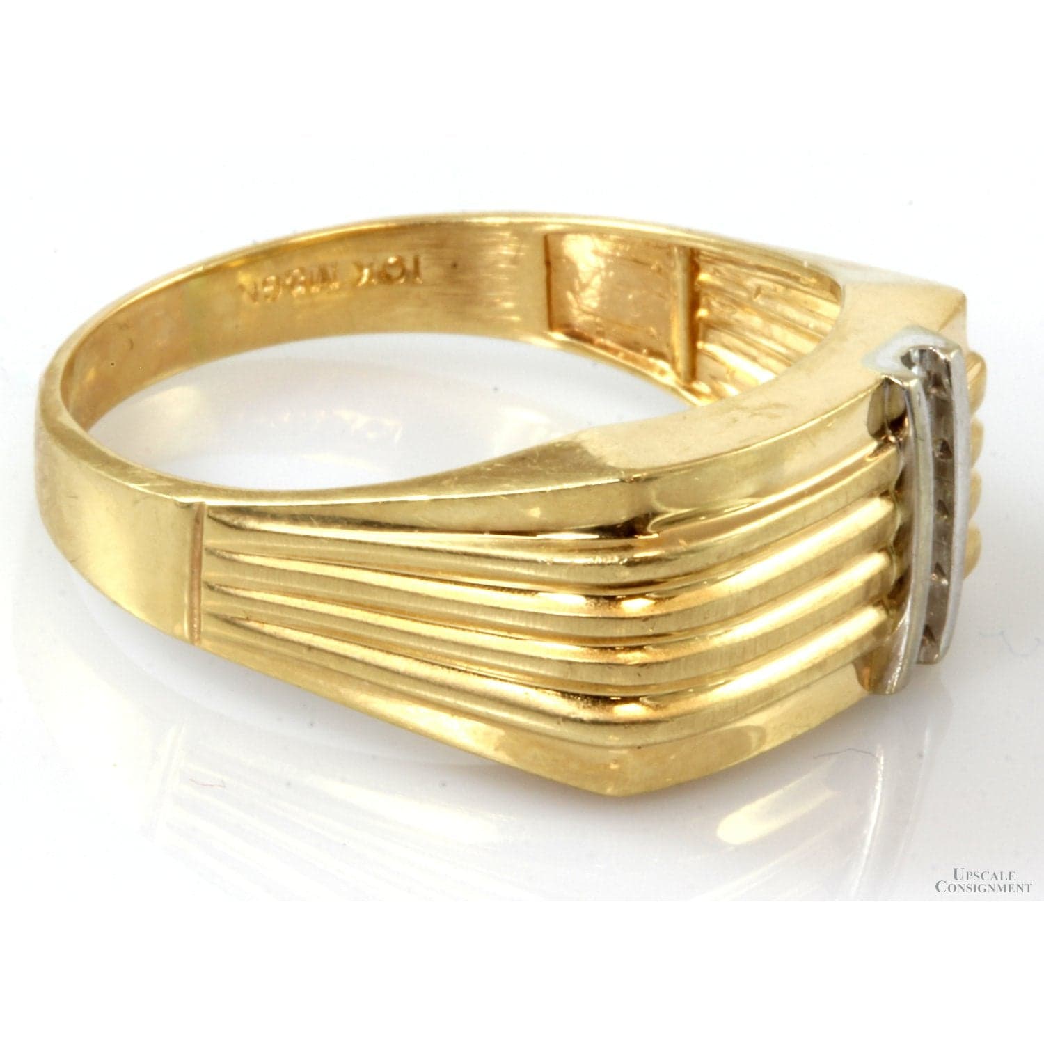 Vintage .09ctw Diamond 10K Yellow Gold Men's Ring - Size 12.5 - Thumbnail 3